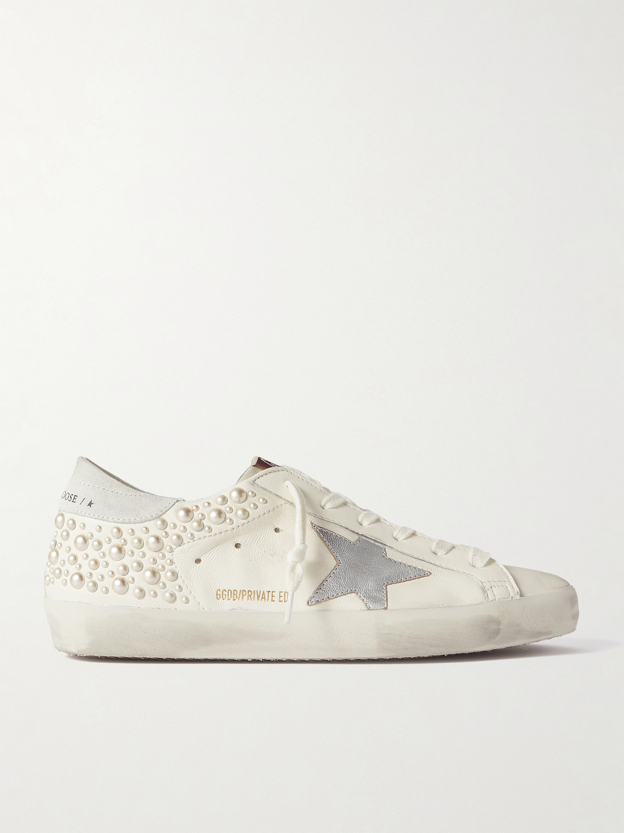 Golden Goose - Superstar Pearl-embellished Distressed Leather Sneakers - White