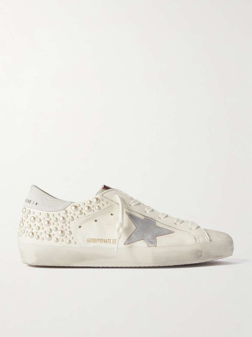 Golden Goose Superstar Pearl-embellished Distressed Leather Sneakers