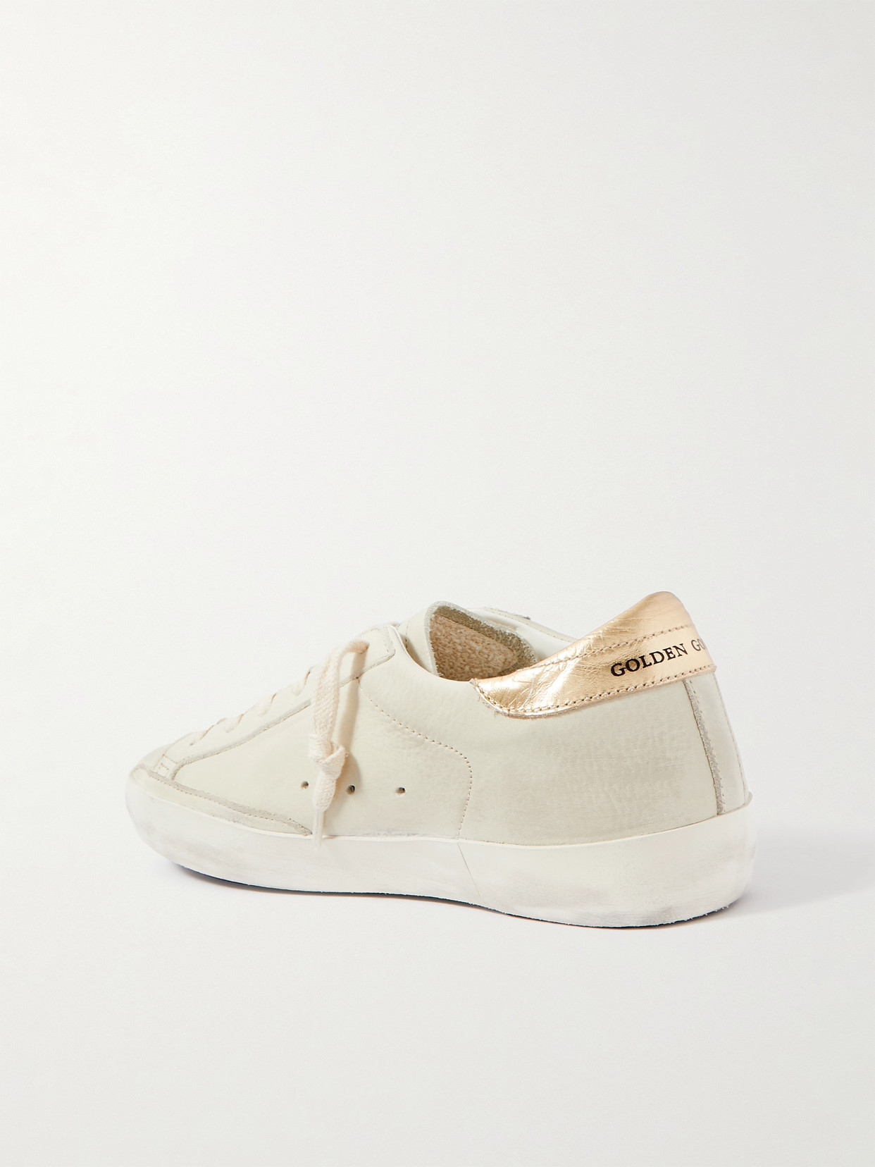 Shop Golden Goose Superstar Crystal-embellished Distressed Leather Sneakers In Off-white