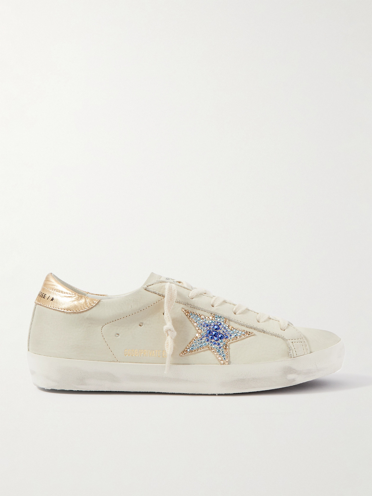 Golden Goose Deluxe Brand - Superstar Crystal-embellished Distressed Leather Sneakers - Off-white