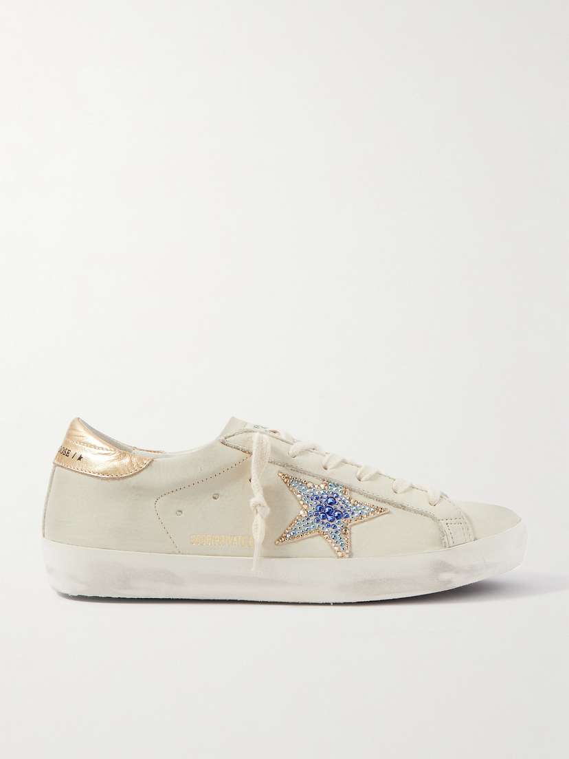 Golden Goose Superstar Crystal-embellished Distressed Leather Sneakers