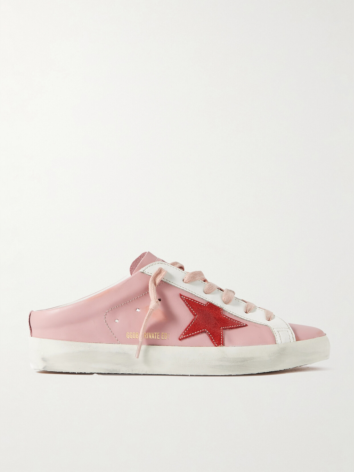 Golden Goose Superstar Sabot Distressed Suede-trimmed Leather Slip-on Trainers In Pink