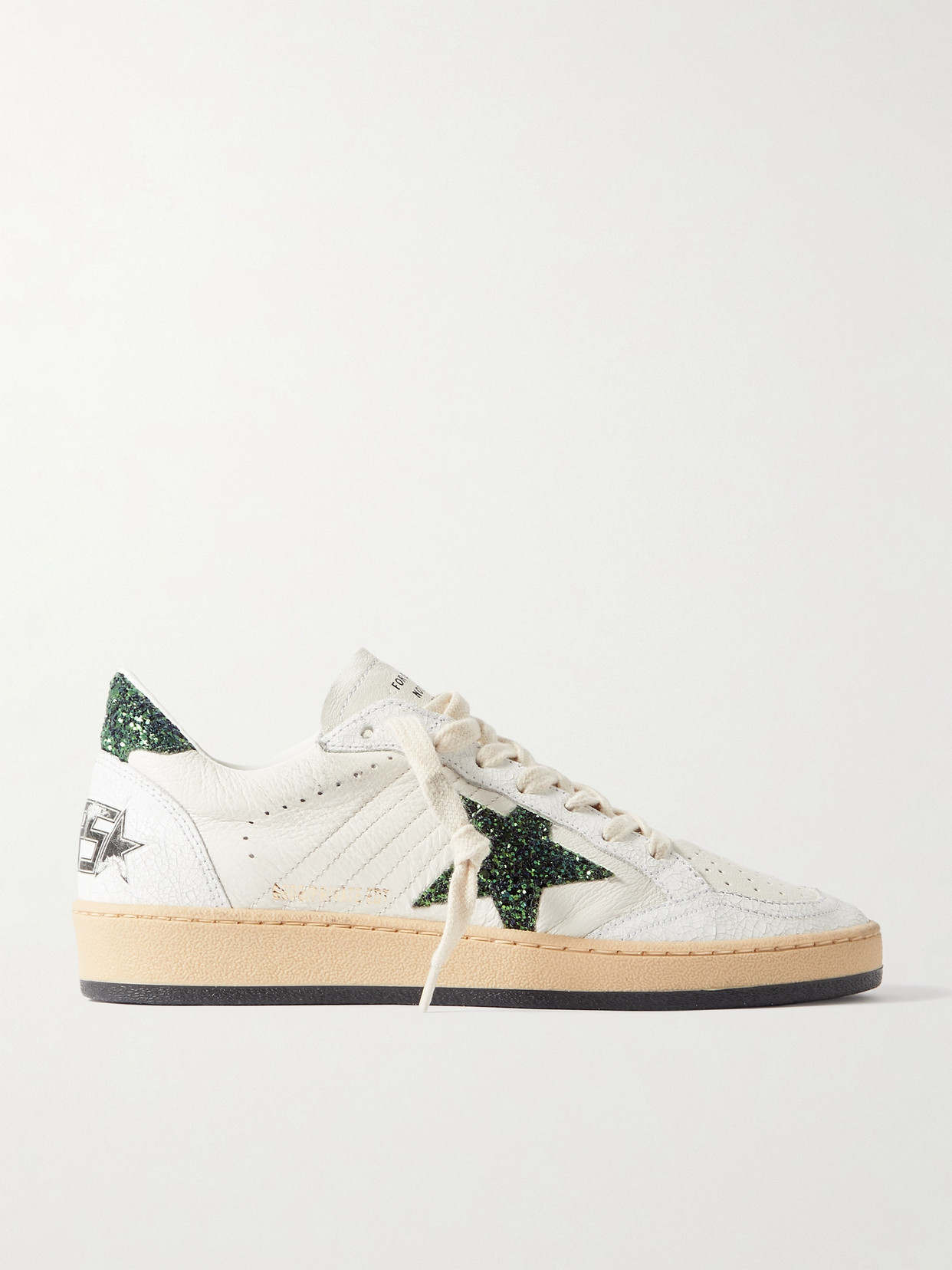 Golden Goose Ballstar Glittered Distressed Leather Sneakers In White