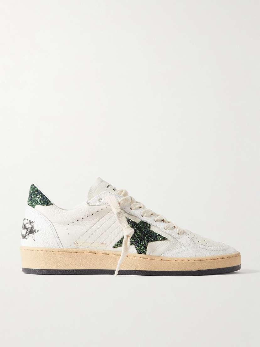 Golden Goose Ballstar Glittered Distressed Leather Sneakers
