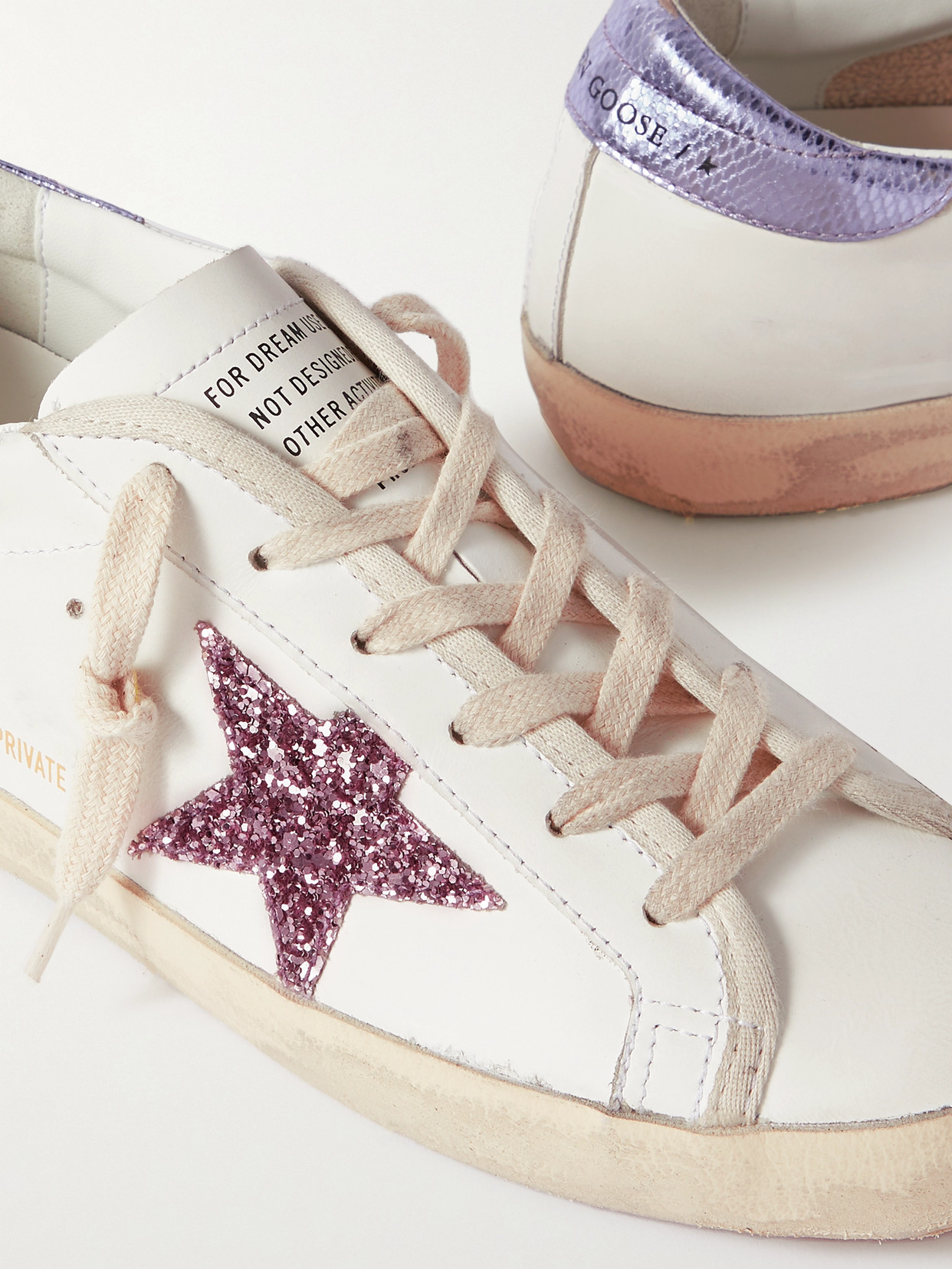 Shop Golden Goose Superstar Glittered Distressed Snake-effect Trimmed Leather Sneakers In White