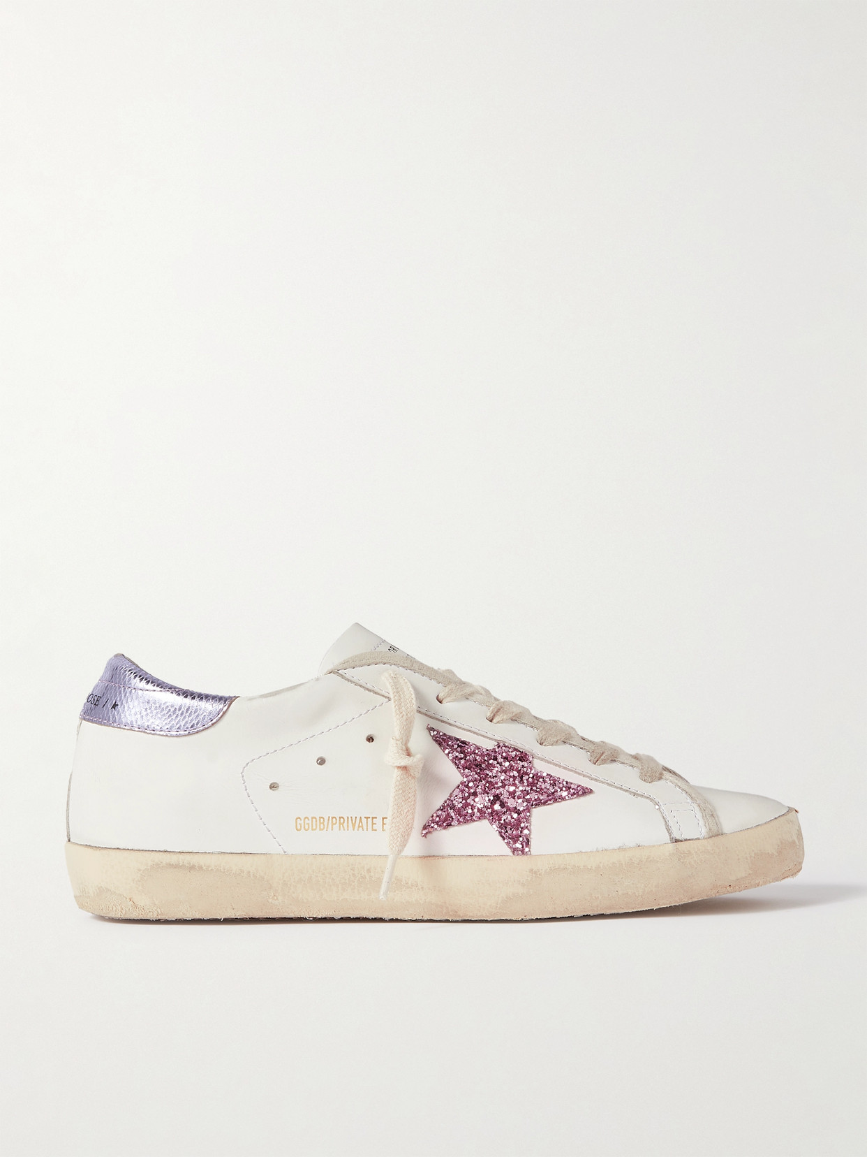 Golden Goose Superstar Glittered Distressed Snake-effect Trimmed Leather Sneakers In White