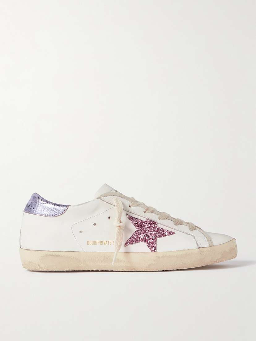 Golden Goose Superstar Glittered Distressed Snake-effect Trimmed Leather Sneakers - IT35