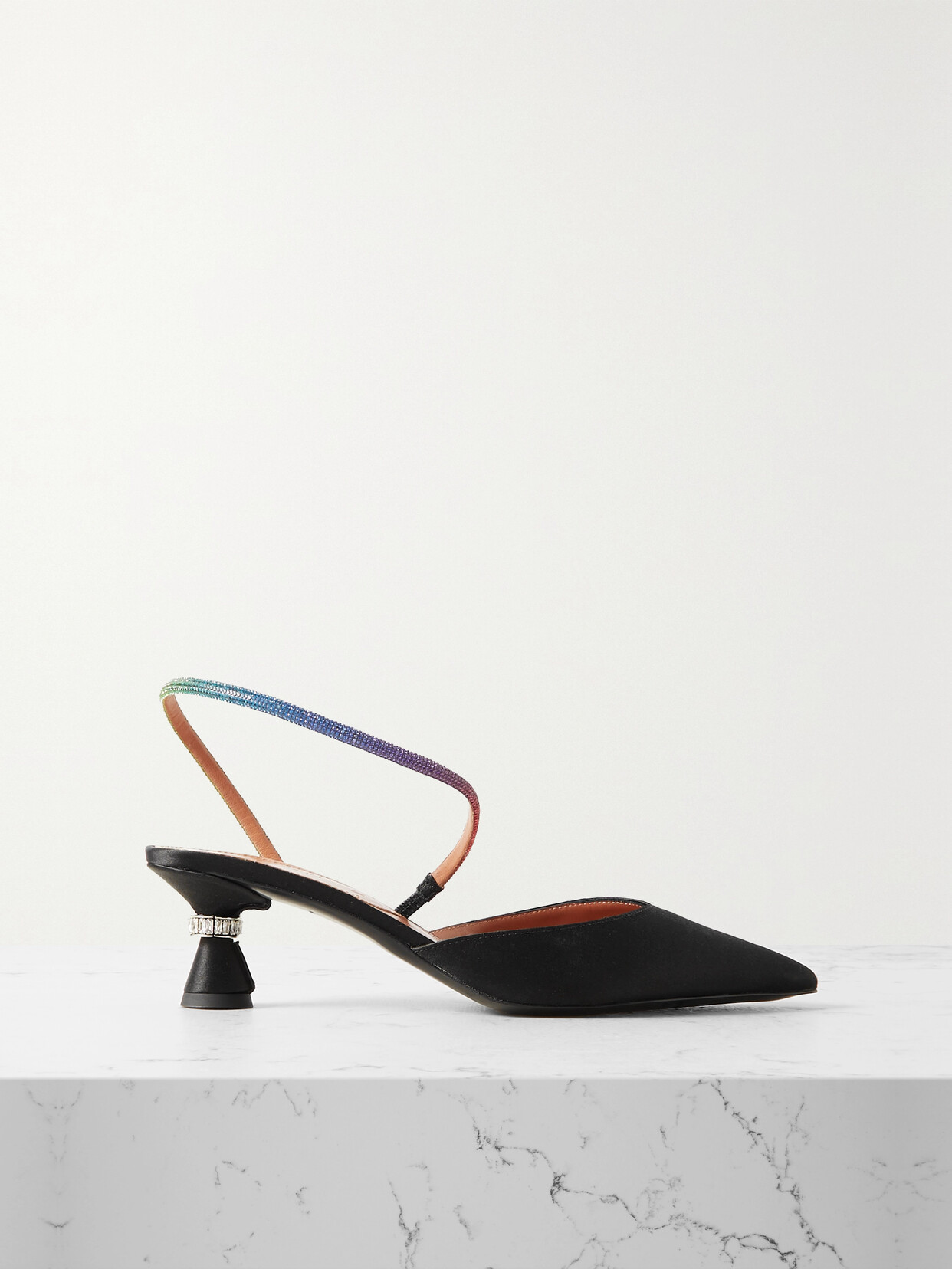 D’Accori D'Accori - Saturn Crystal-embellished Satin Slingback Pumps - Black