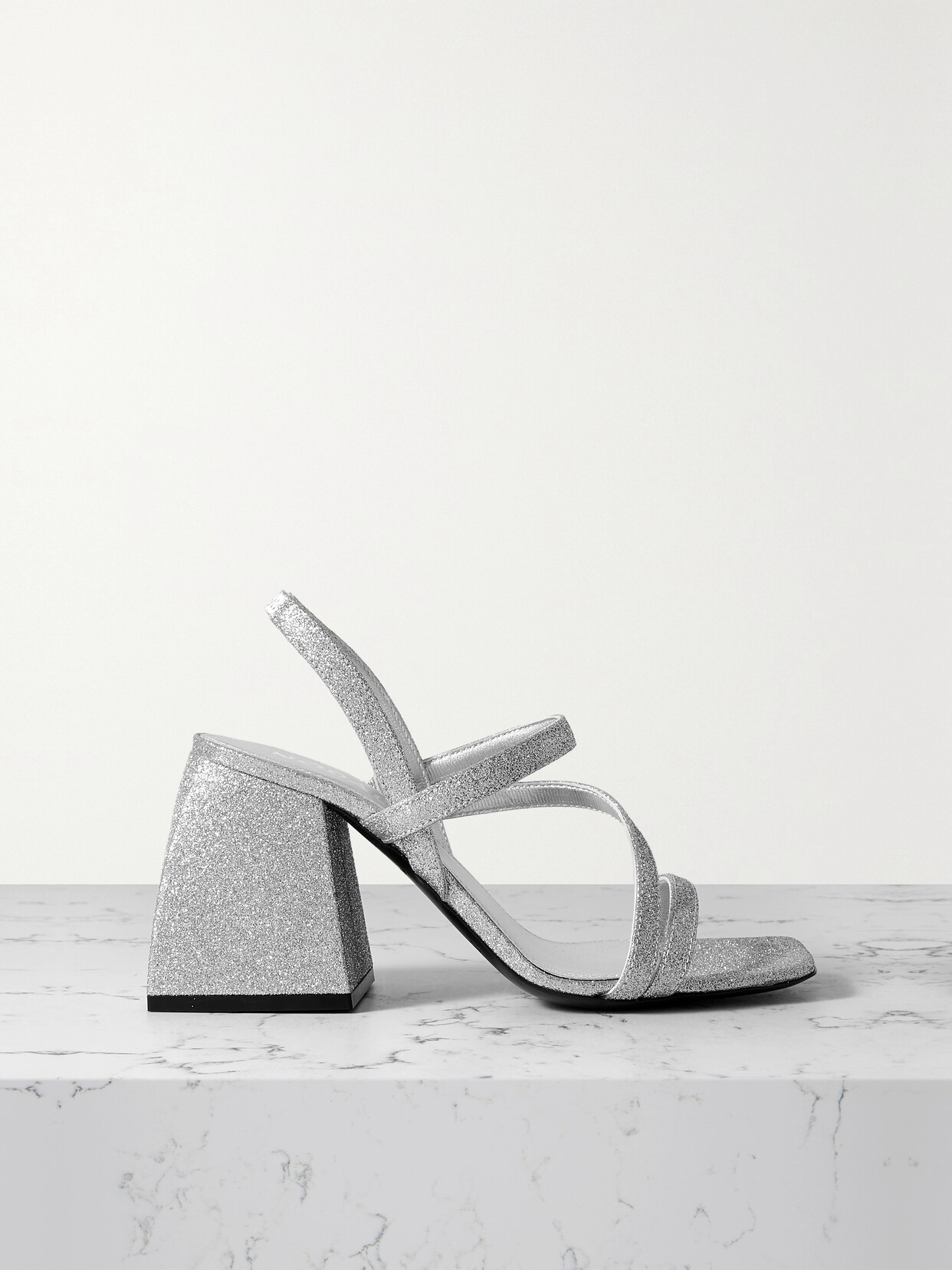 NODALETO - Bulla Gemini Glittered Leather Slingback Sandals - Silver