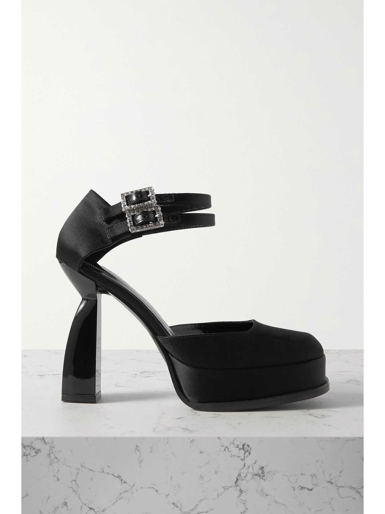 NODALETO - Angel Y Crystal-embellished Satin Platform Pumps - Black