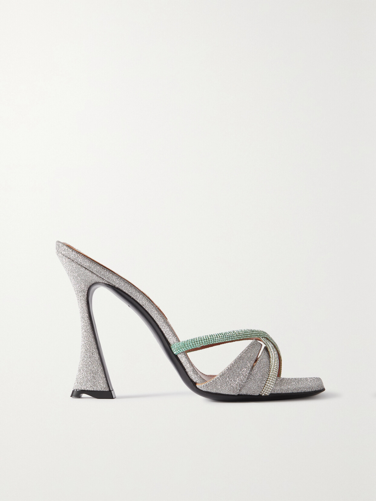 D’Accori D'Accori - Lust Crystal-embellished Glittered Leather Mules - Silver