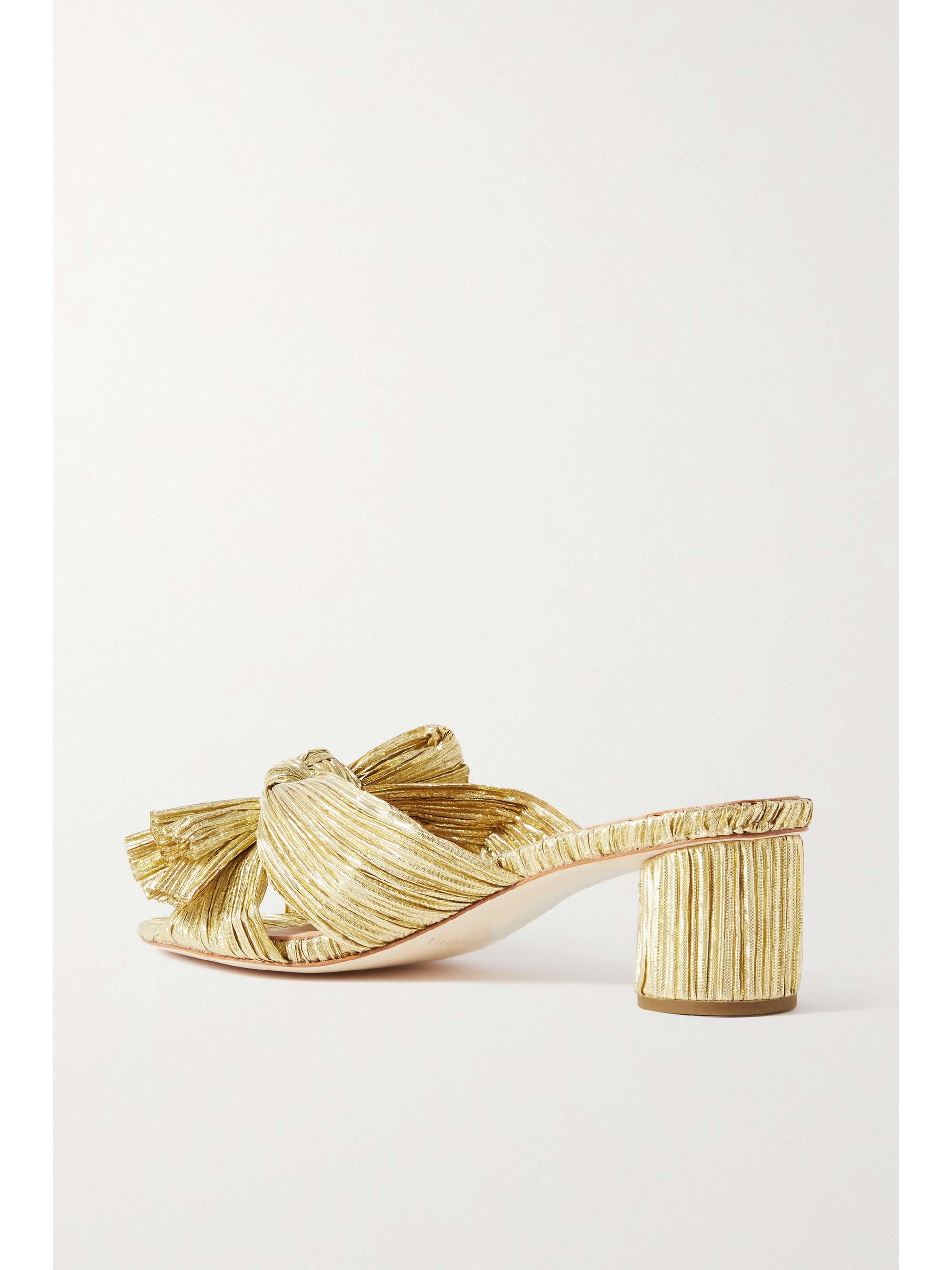 LOEFFLER RANDALL Emilia bow-embellished plissé-lamé mules | NET-A-PORTER