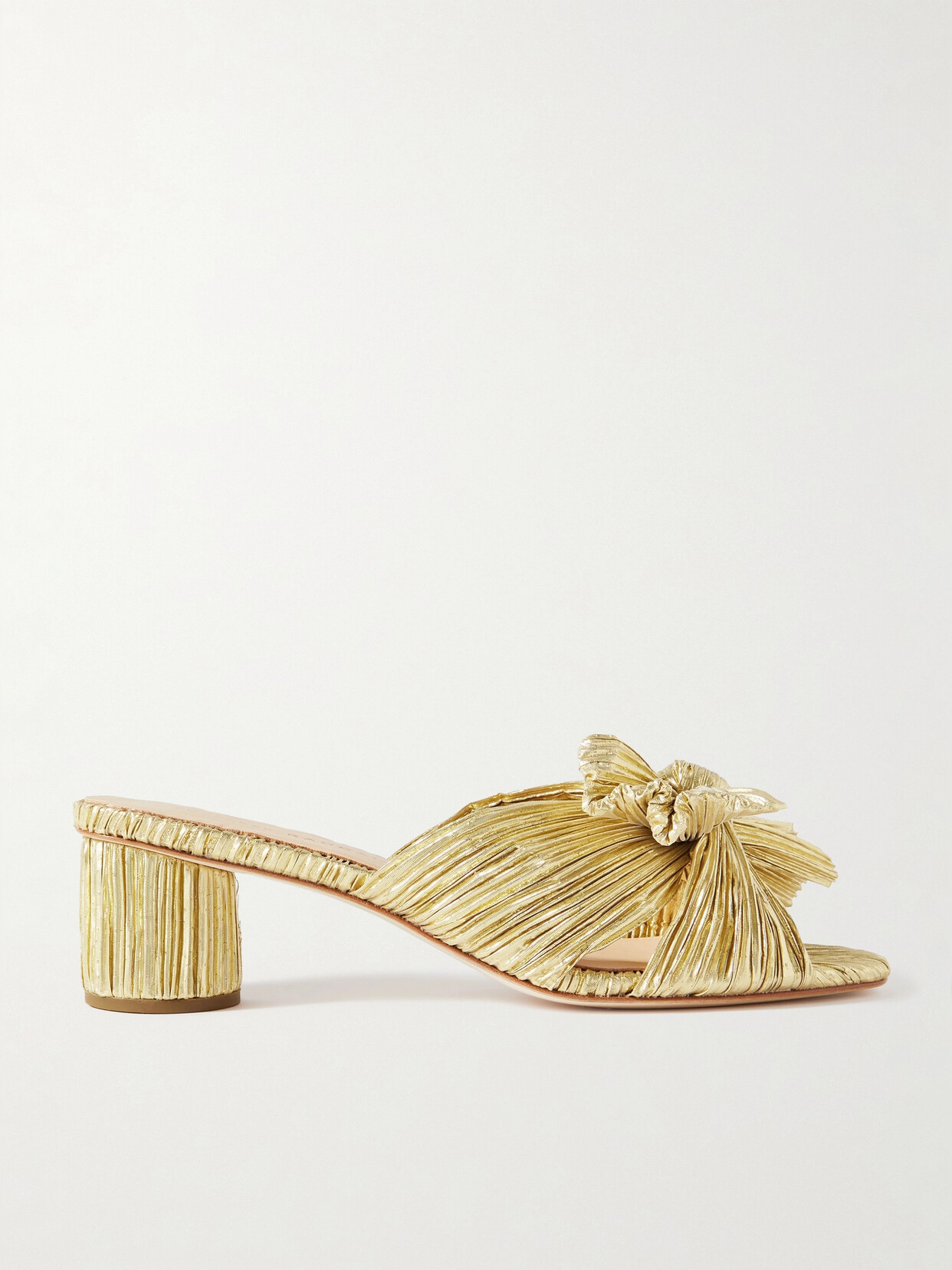 Loeffler Randall Emilia Bow-embellished Plissé-lamé Mules In Gold