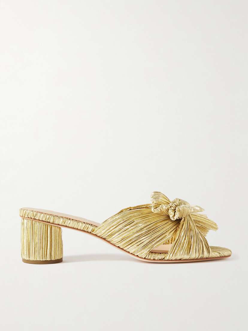 Loeffler Randall Emilia Bow-embellished Plissé-lamé Mules