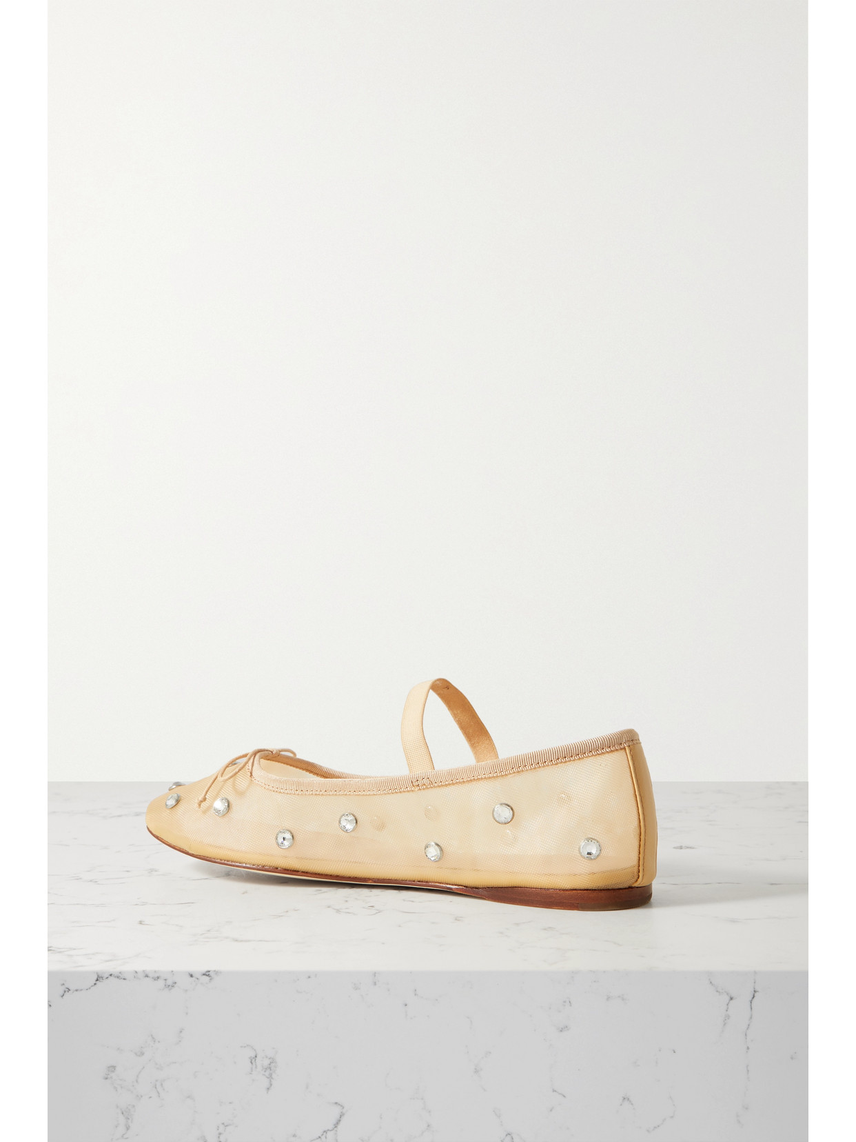 Shop Loeffler Randall Leonie Crystal-embellished Mesh Ballet Flats In Brown