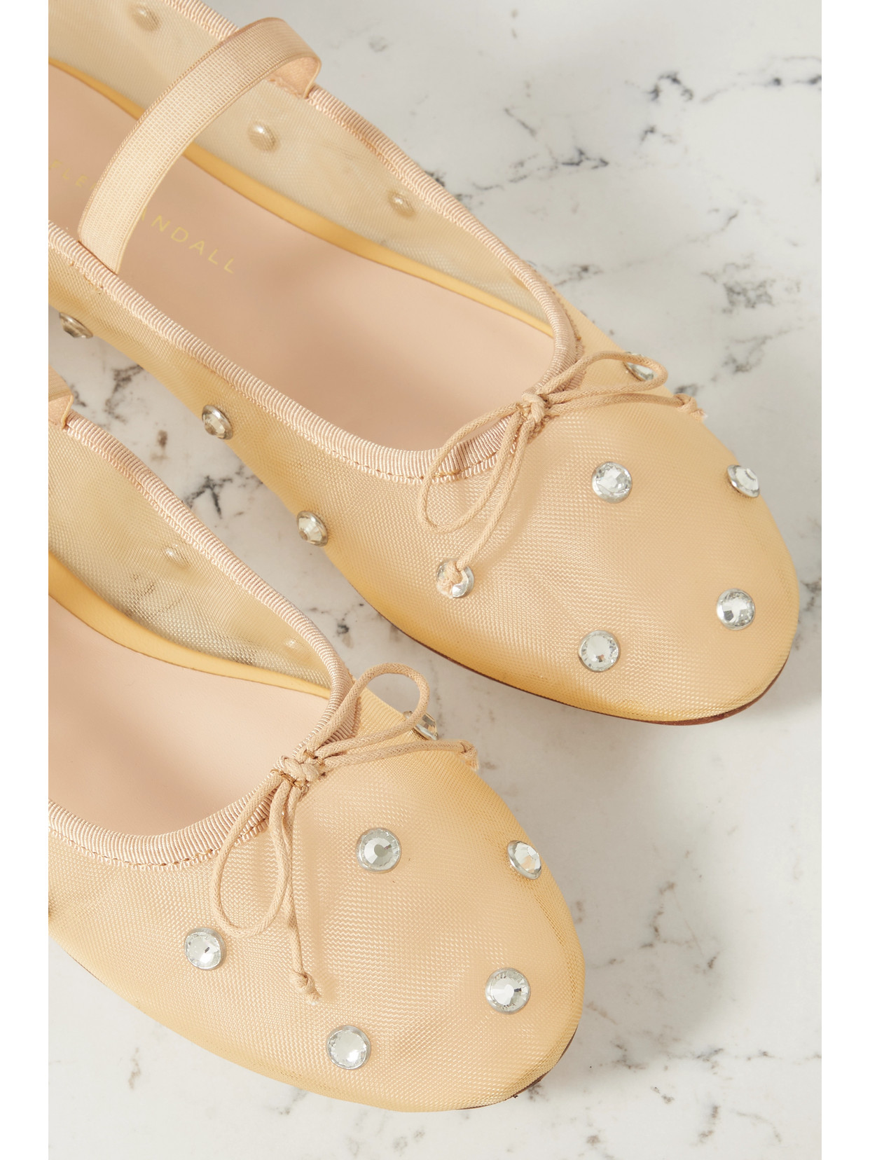 Shop Loeffler Randall Leonie Crystal-embellished Mesh Ballet Flats In Brown