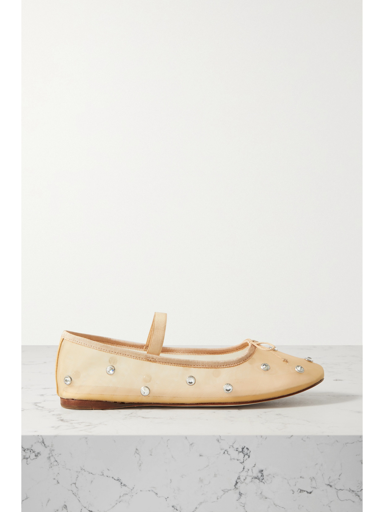 Shop Loeffler Randall Leonie Crystal-embellished Mesh Ballet Flats In Brown