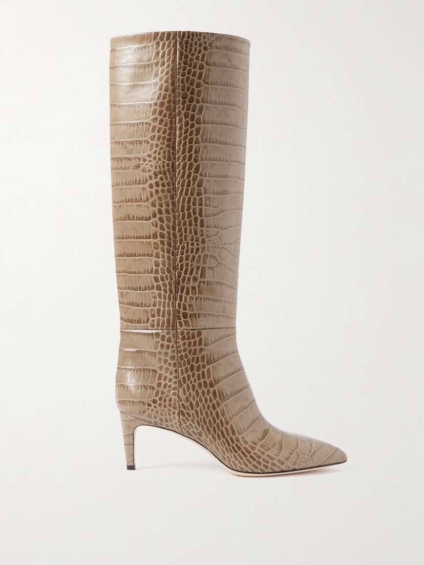 Paris Texas Stiletto Croc-effect Leather Knee Boots