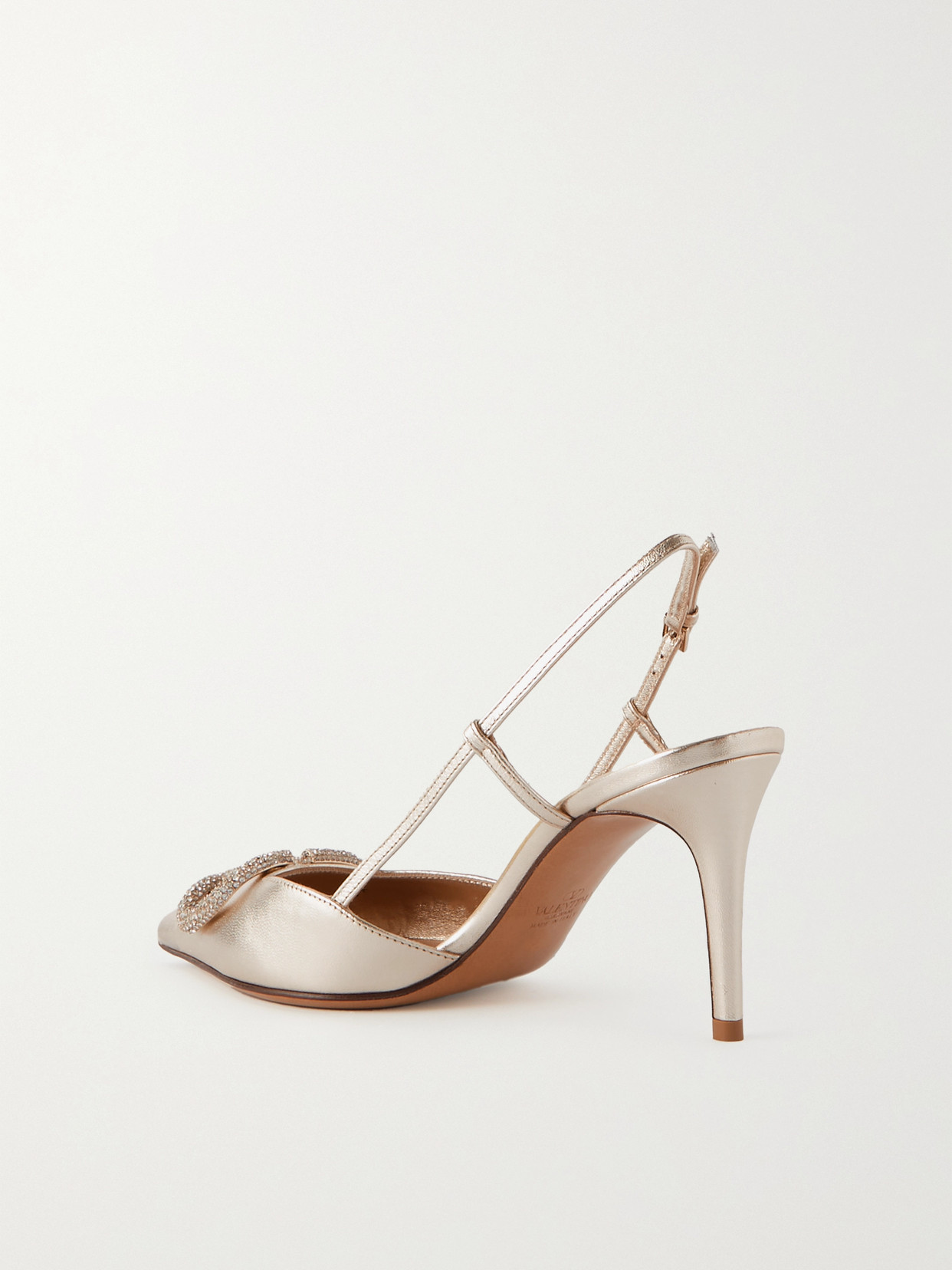 Shop Valentino Vlogo Glow 80 Swarovski Crystal-embellished Metallic Leather Slingback Pumps In Silver