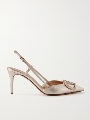 Valentino Garavani VLOGO Glow 80 Swarovski crystal-embellished metallic leather slingback pumps