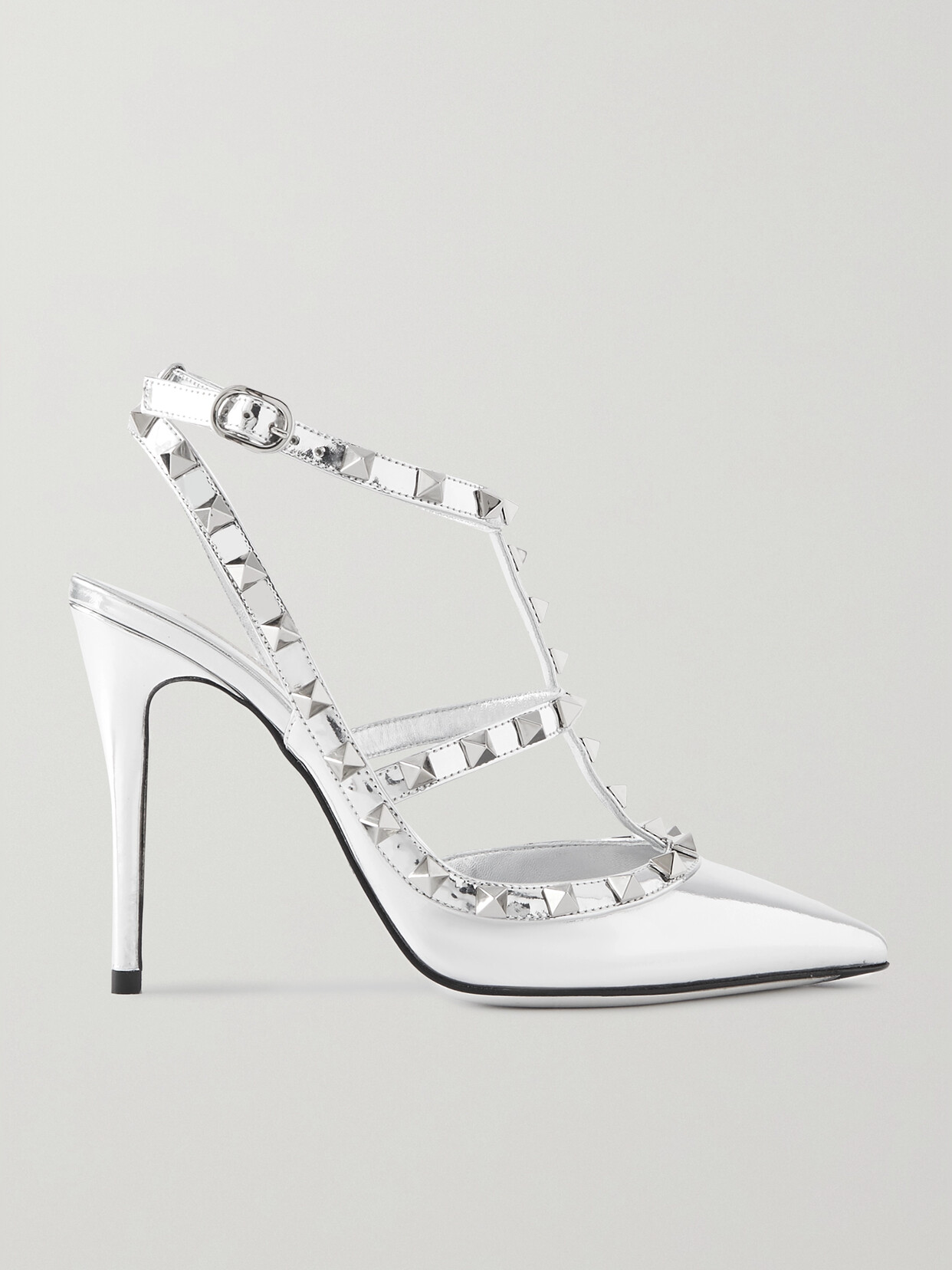 Valentino Garavani Rockstud 100 Mirrored-leather Pumps - Silver