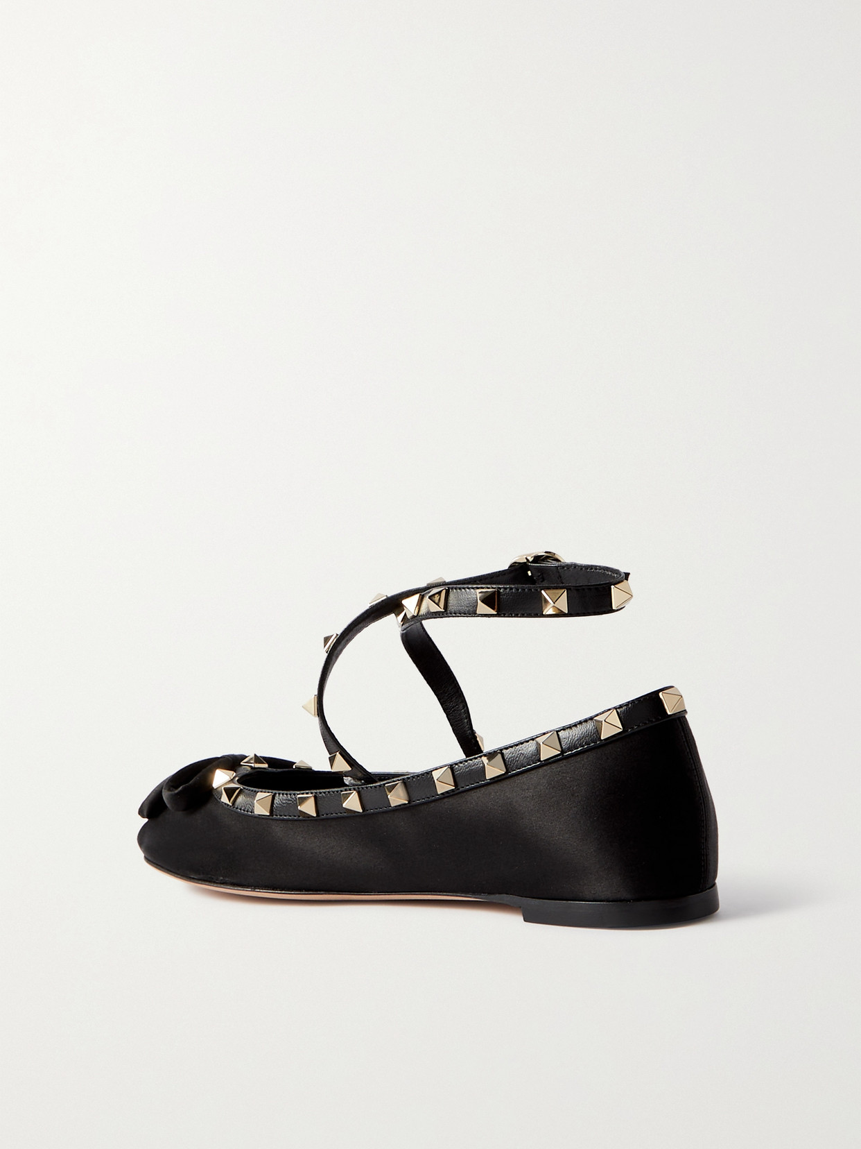 Valentino Rockstud Leather-trimmed Satin Ballet Flats In Black