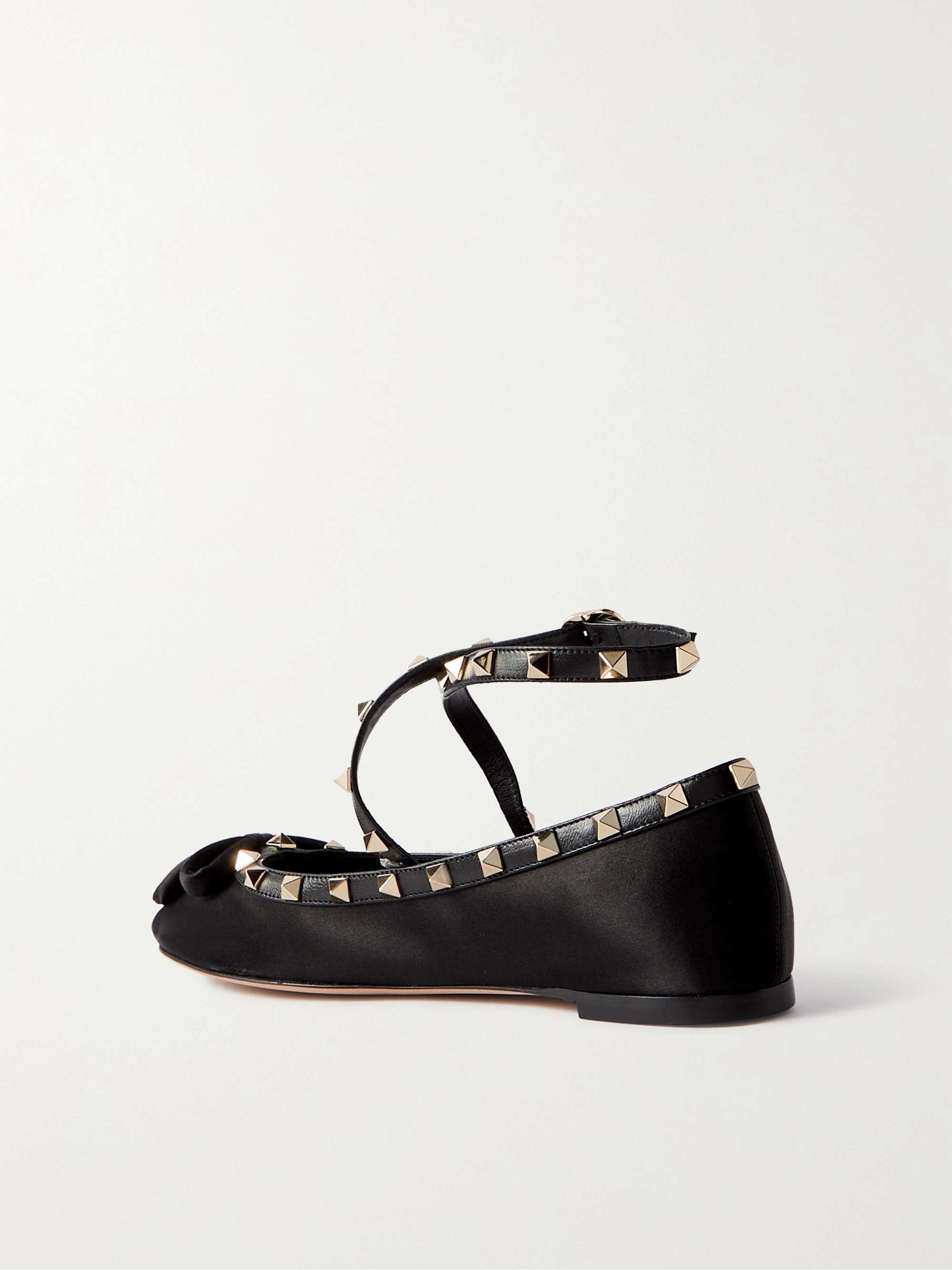 VALENTINO GARAVANI Rockstud leather-trimmed satin ballet flats | NET-A ...