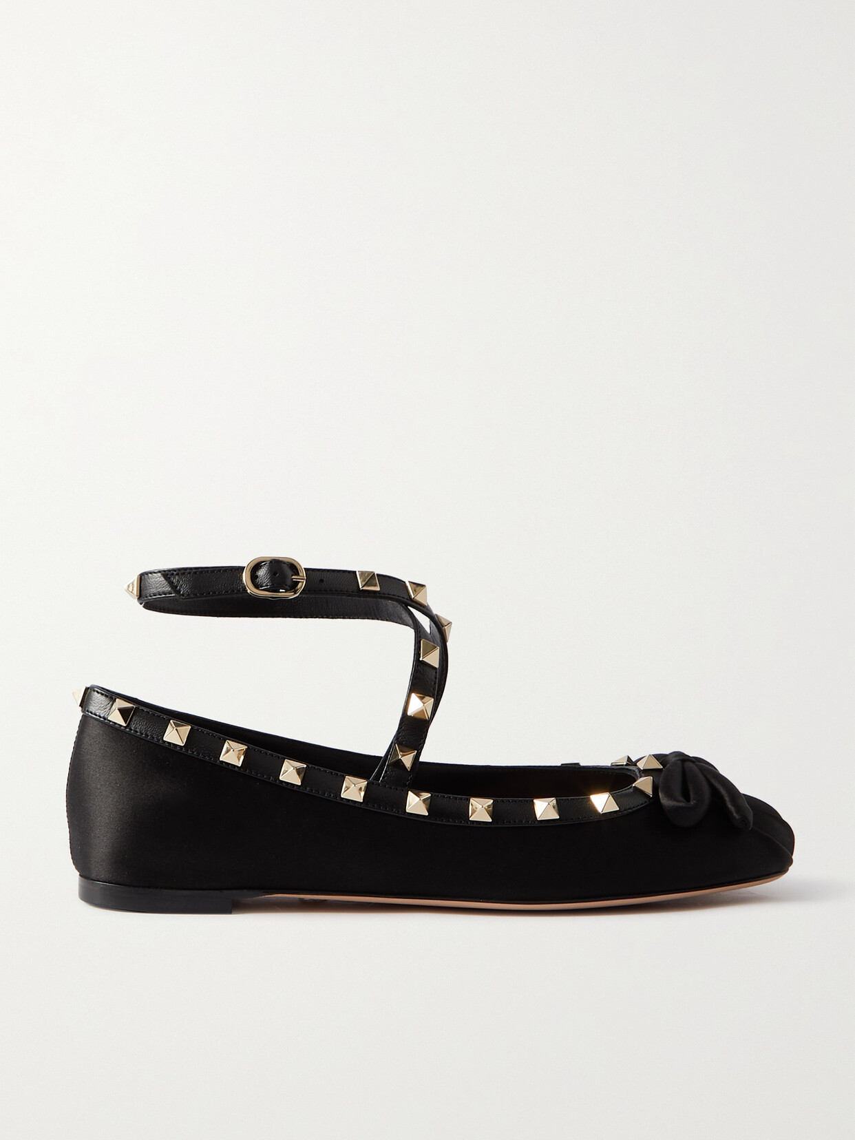 Valentino Garavani Rockstud Leather-trimmed Satin Ballet Flats In Black