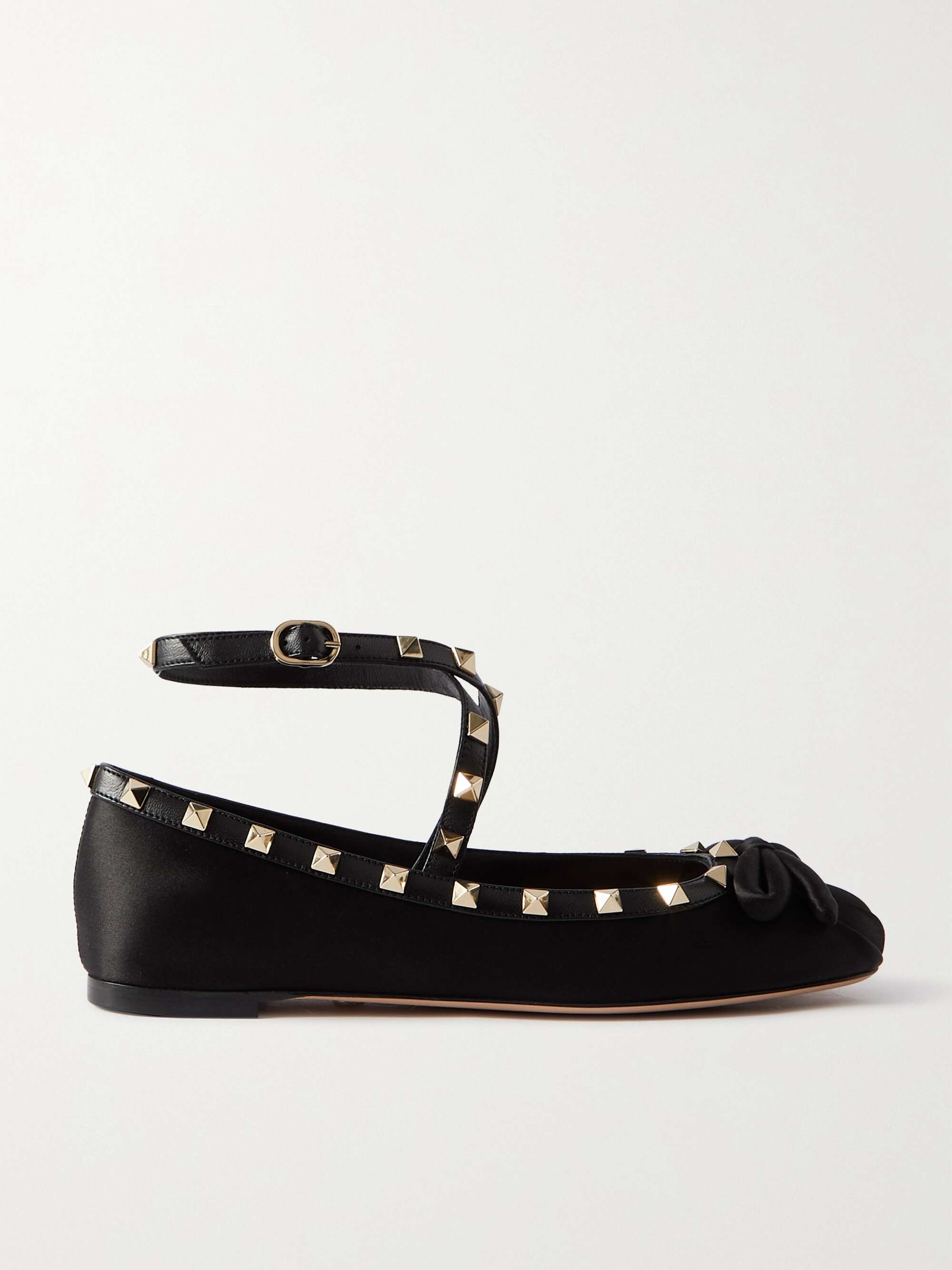 VALENTINO GARAVANI Rockstud leather trimmed satin ballet flats NET A PORTER
