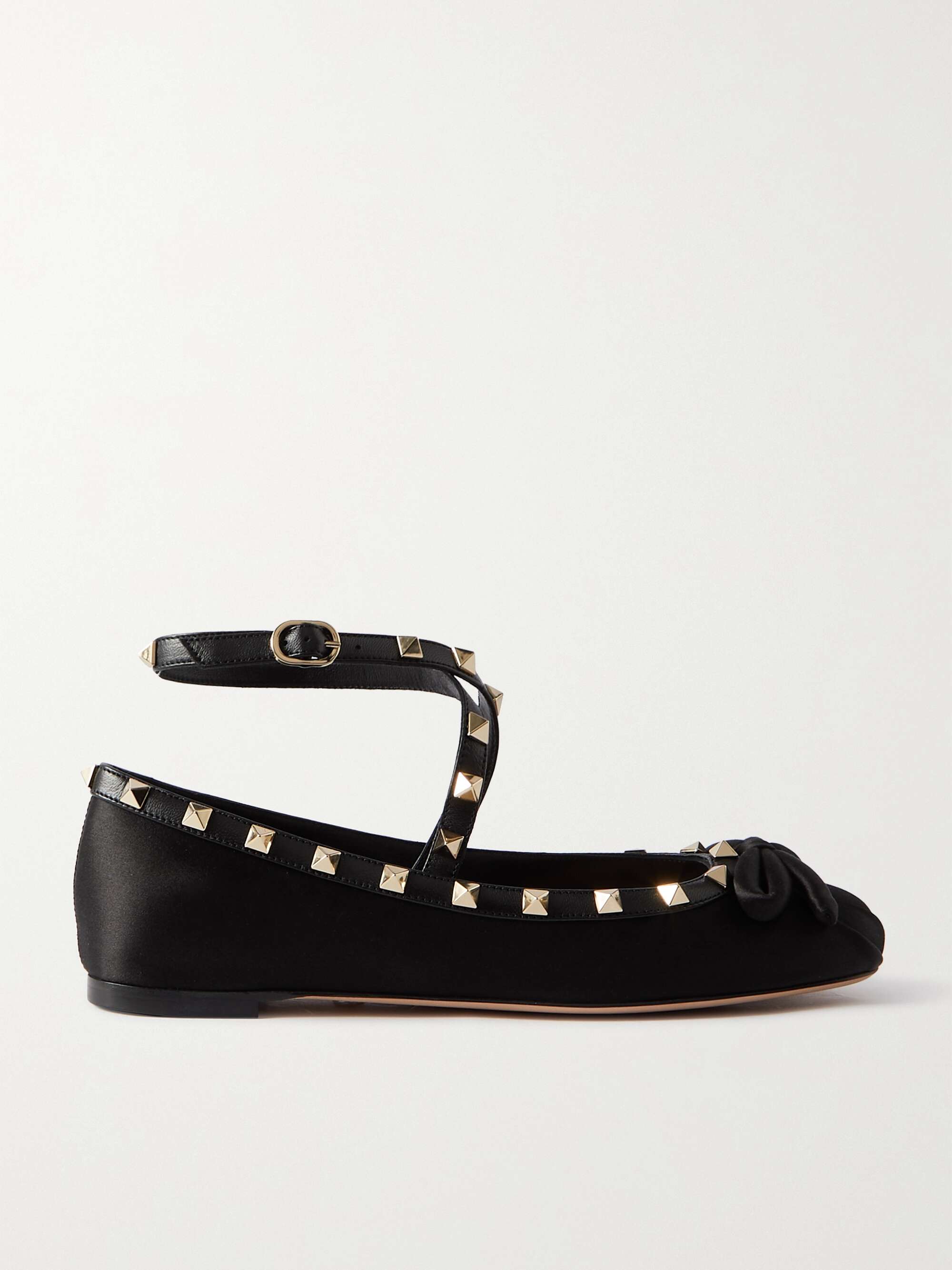 VALENTINO GARAVANI Rockstud leather-trimmed satin ballet flats | NET-A ...