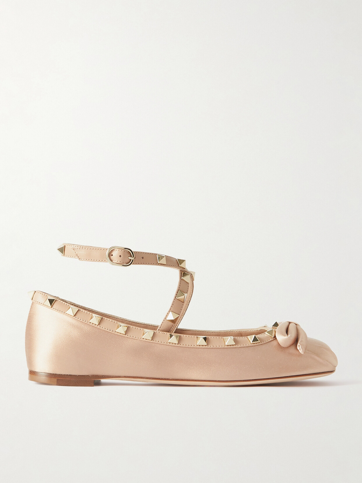 Valentino Garavani Rockstud Leather-trimmed Satin Ballet Flats In Neutrals