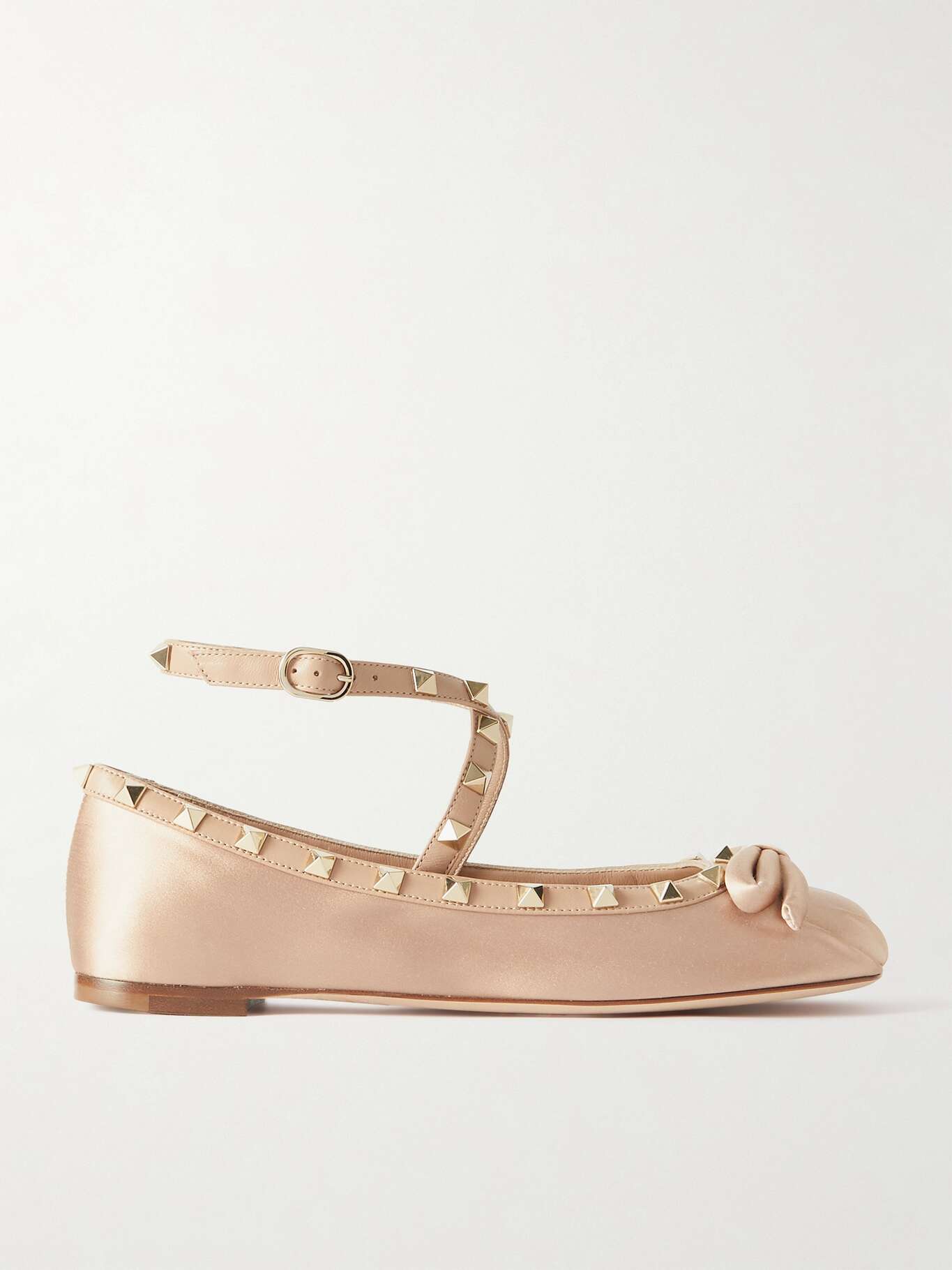 VALENTINO GARAVANI Rockstud leather-trimmed satin ballet flats | NET-A ...