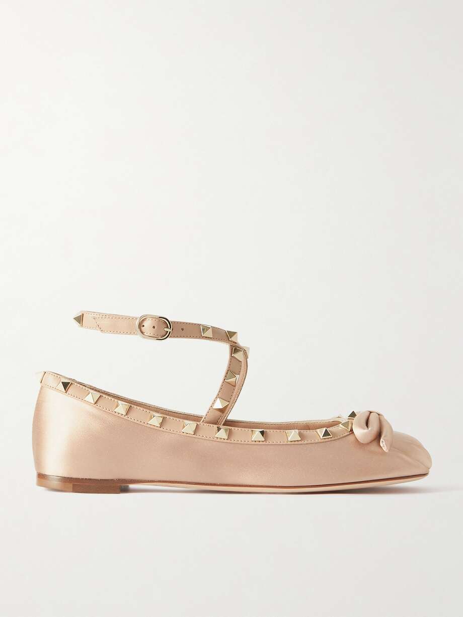 VALENTINO GARAVANI Rockstud leather-trimmed satin ballet flats | NET-A ...