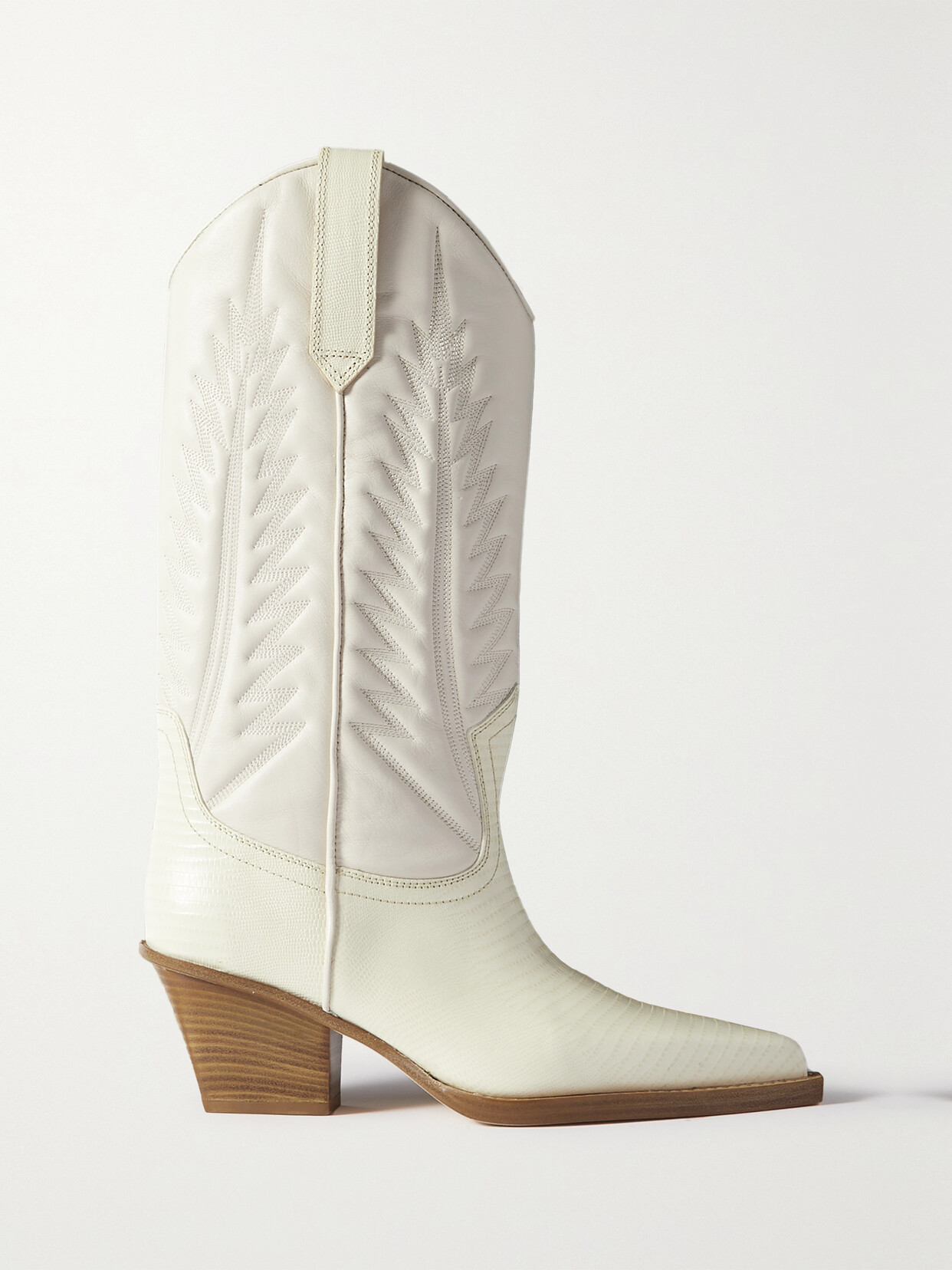 Paris Texas - Rosario Embroidered Textured And Croc-effect Leather Cowboy Boots - Off-white