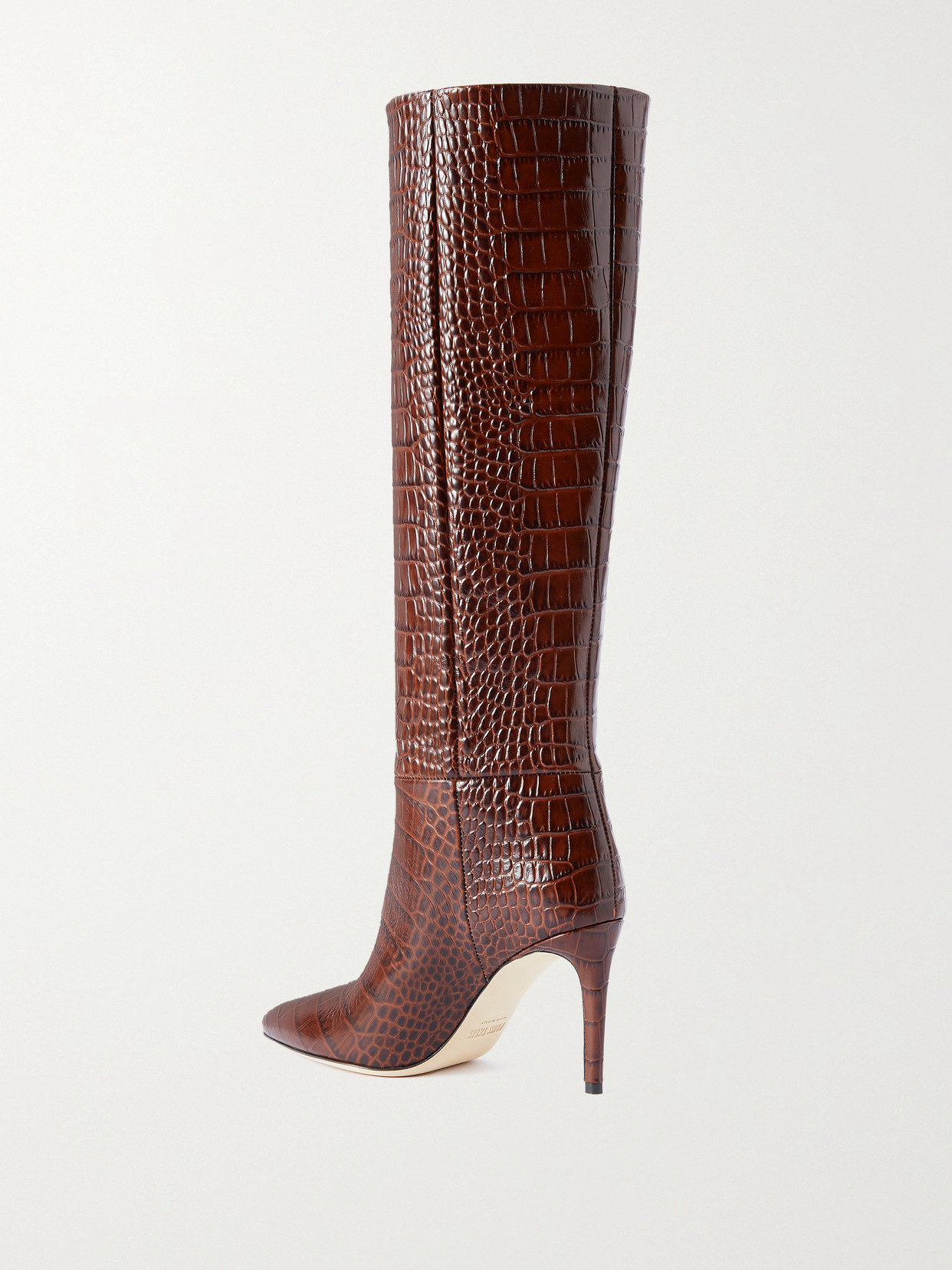 Shop Paris Texas Stiletto Croc-effect Leather Knee Boots In Brown