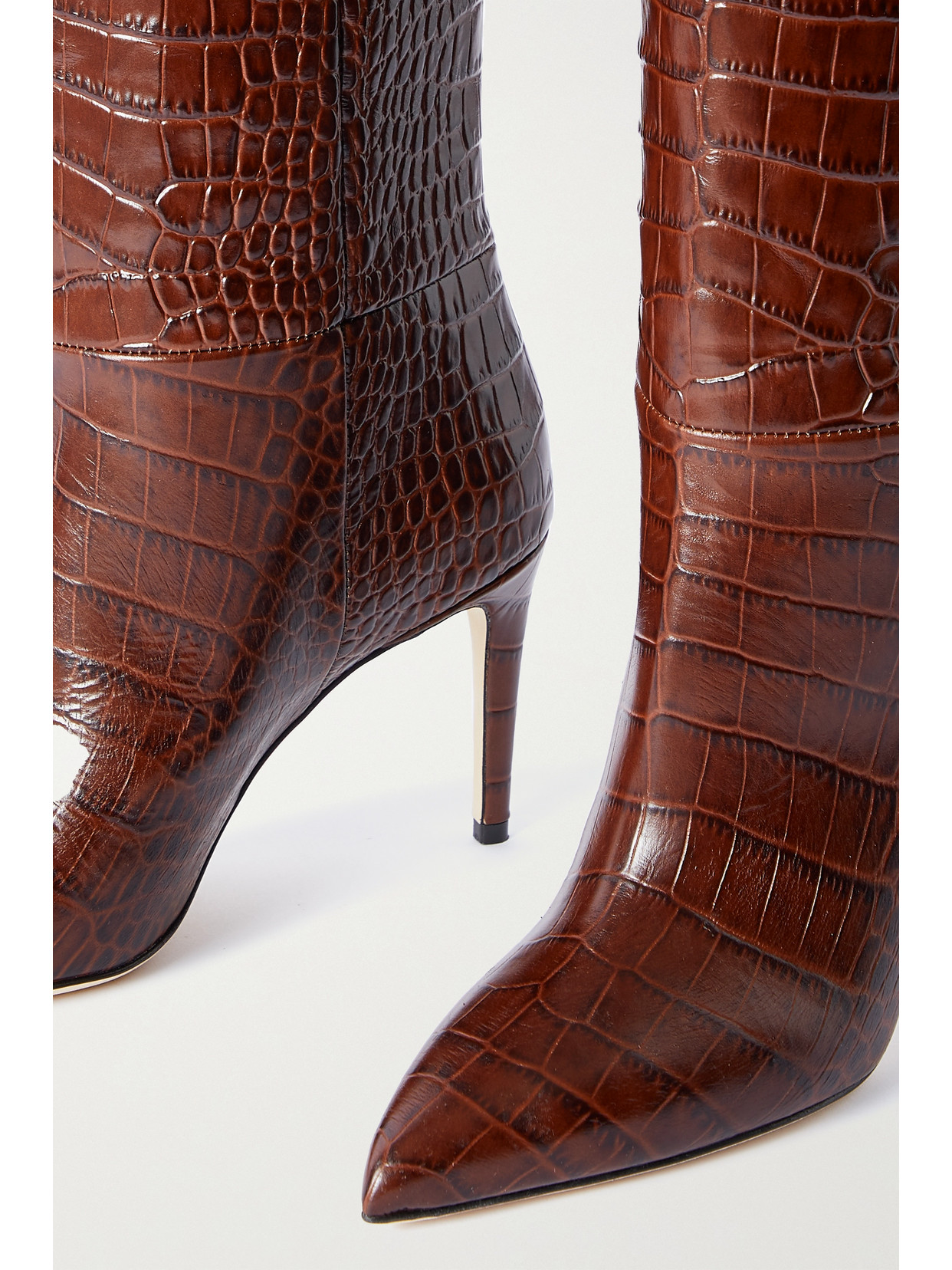 Shop Paris Texas Stiletto Croc-effect Leather Knee Boots In Brown