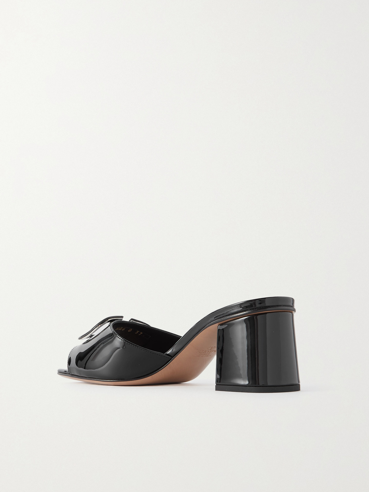 Shop Valentino Vlogo Embellished Patent-leather Mules In Black