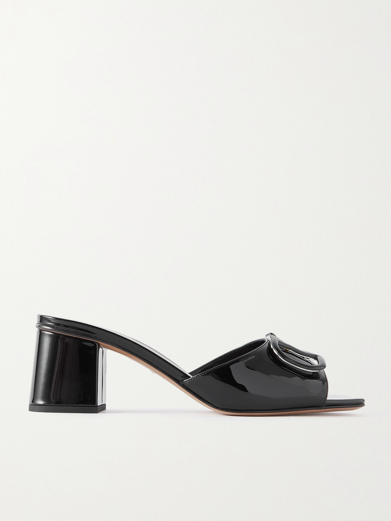 Valentino Garavani Vlogo Embellished Patent-leather Mules In Black