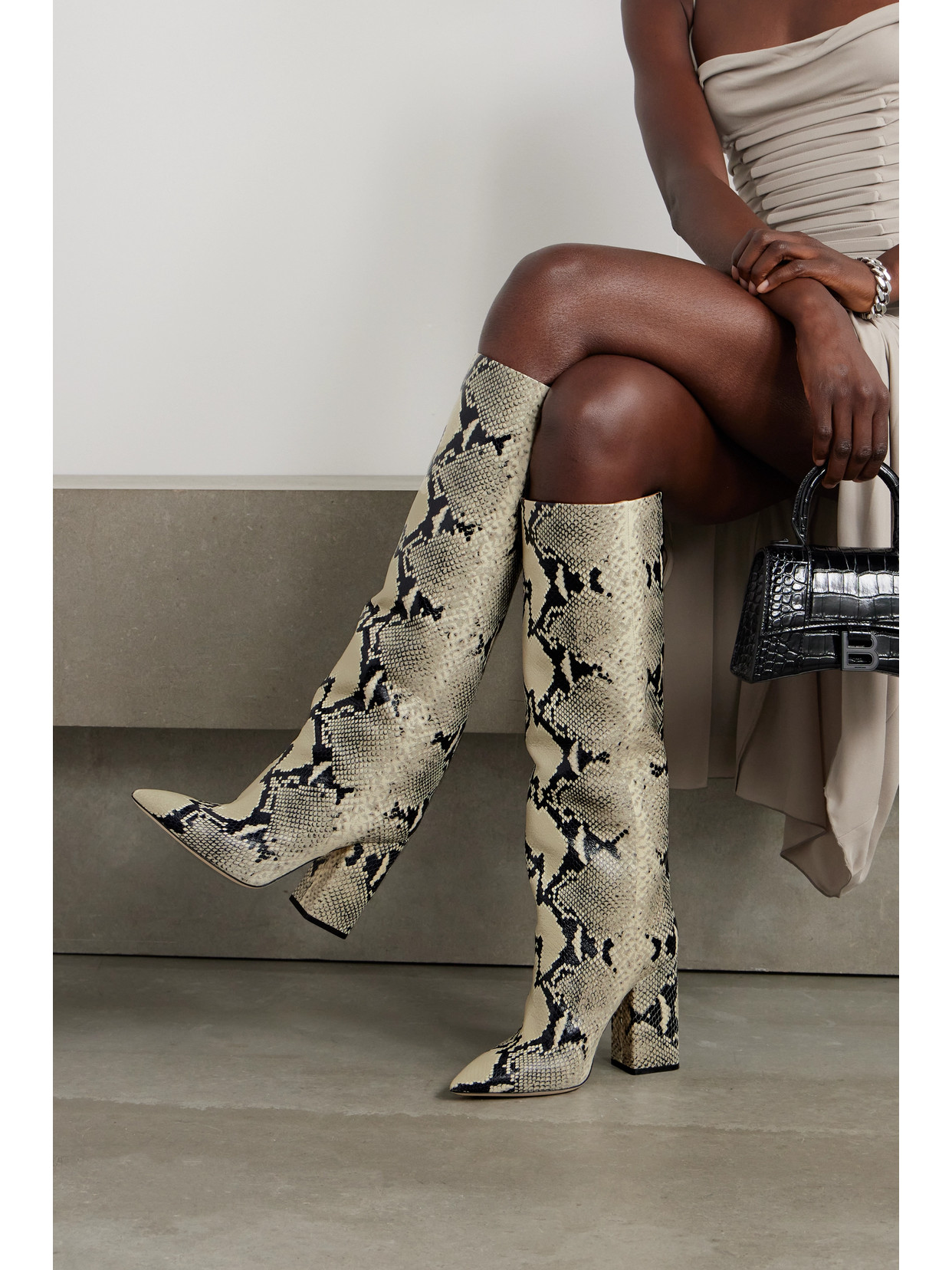 Paris Texas Anja Snake-effect Leather Knee Boots In Animal Print
