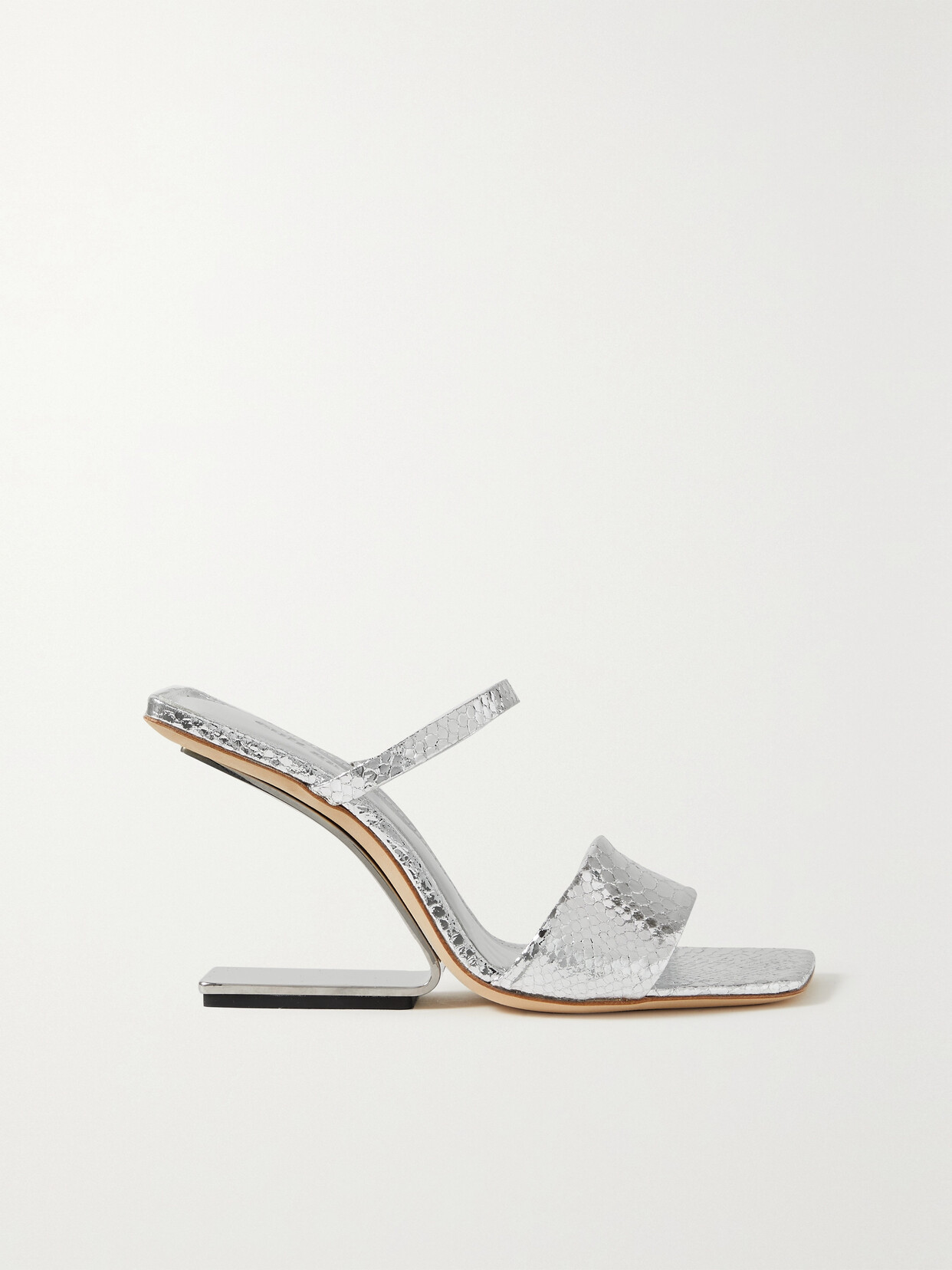 Shop Cult Gaia Rene Metallic Snake-effect Leather Mules In Silver