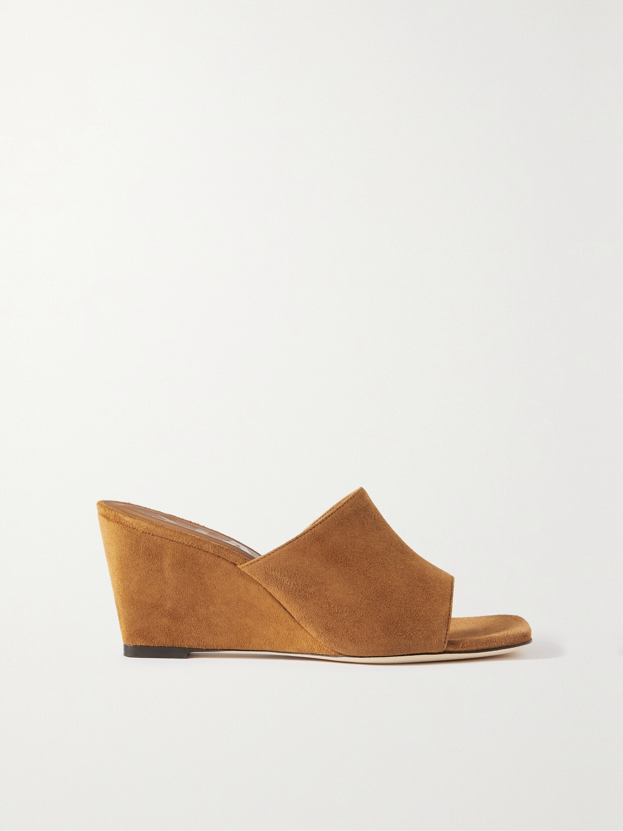 STAUD Blair Suede Wedge Mules - Brown