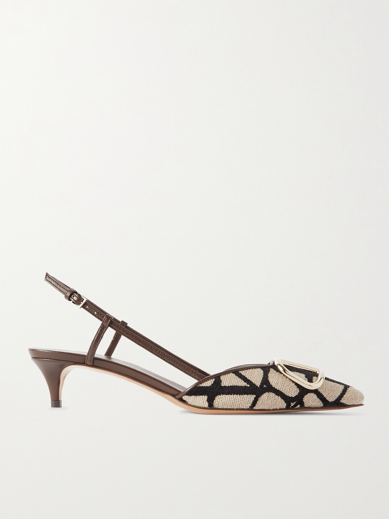 Valentino Logo Plaque Slingback Pumps In Brown