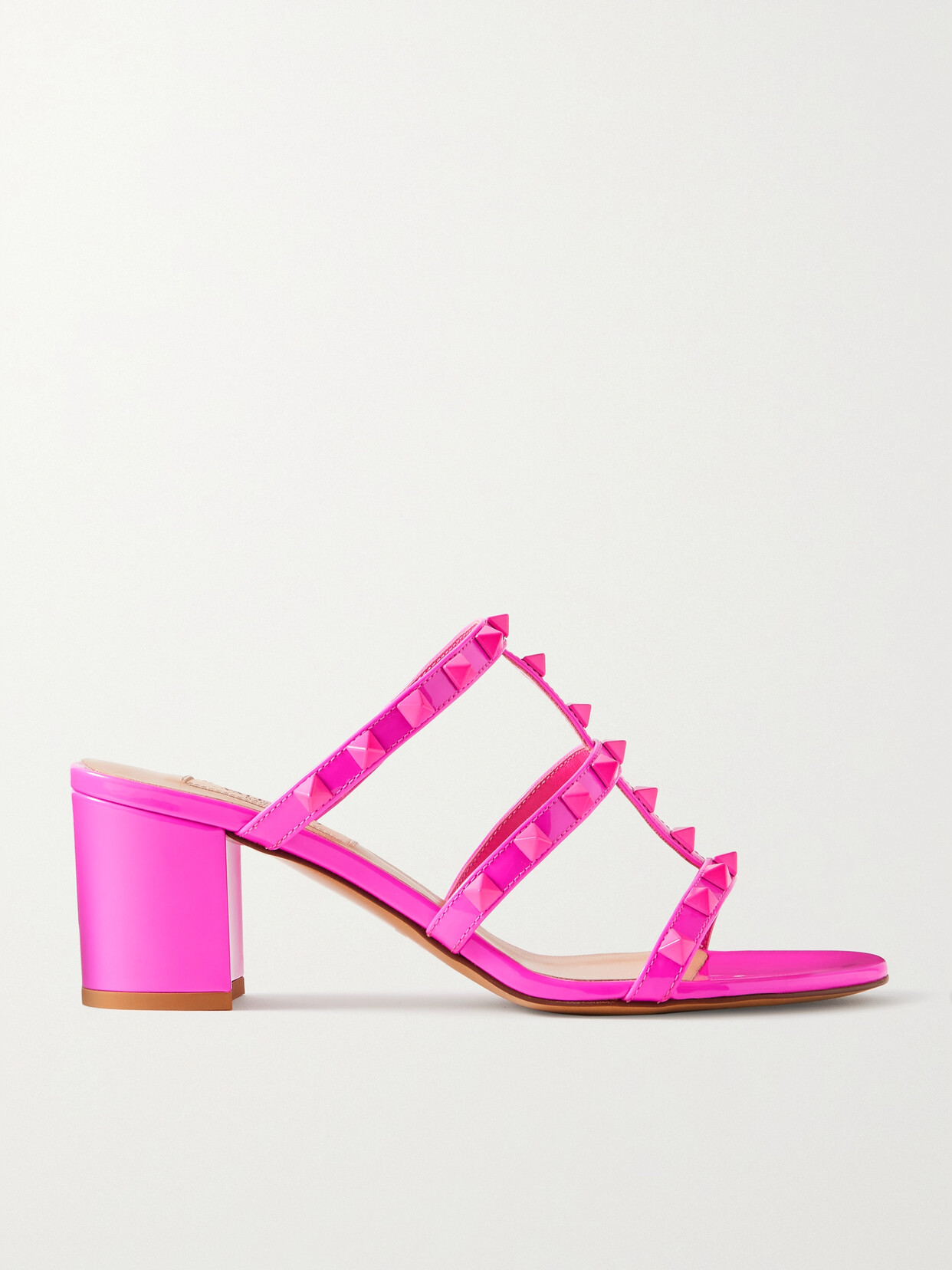 Valentino Rockstud Patent-leather Slide Sandal 60 Mm In Pink