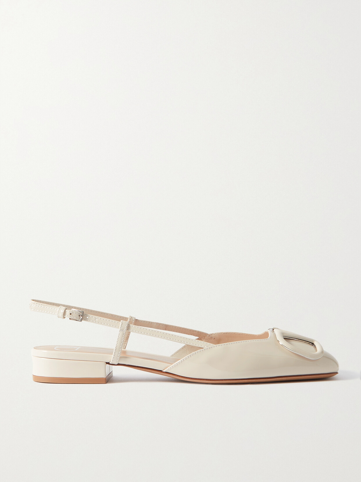 Valentino Garavani Vlogo Patent-leather Slingback Flats - Ivory