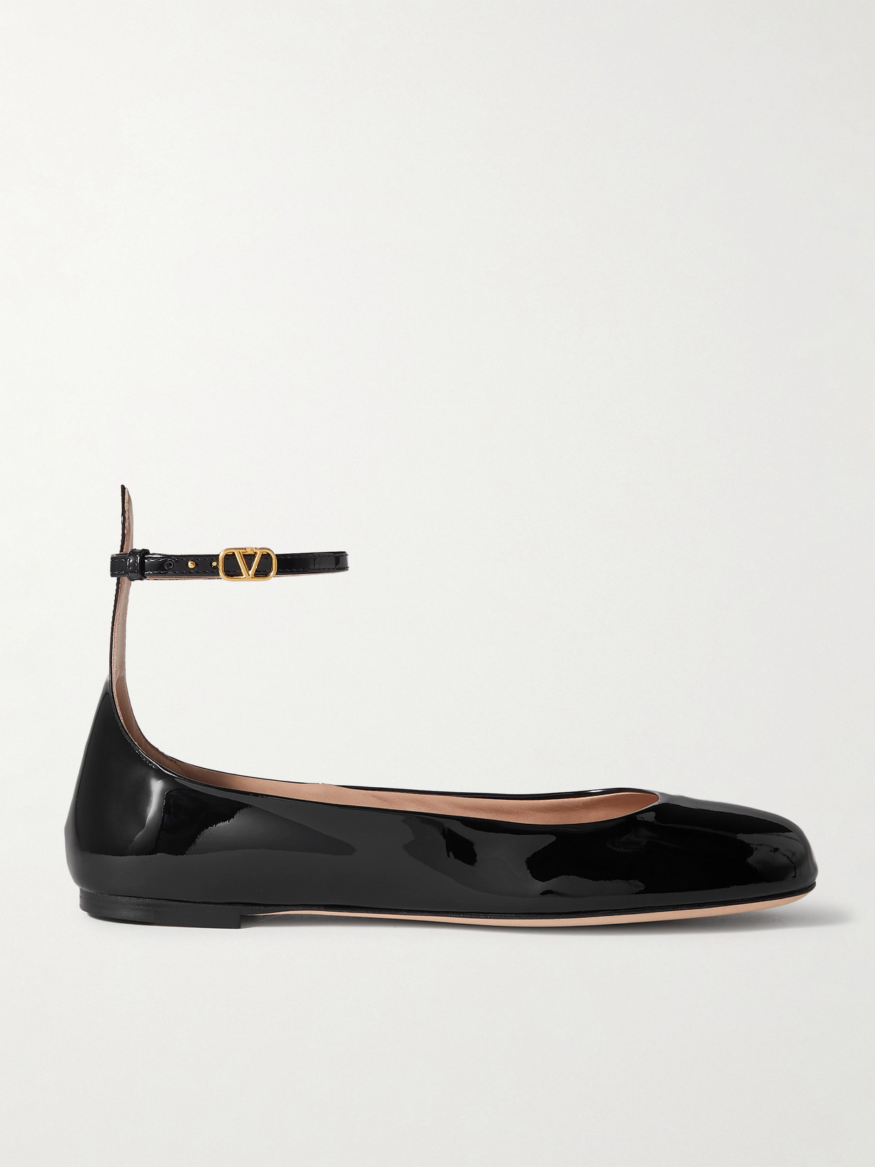 Shop Valentino Tan-go Patent-leather Ballet Flats In Black