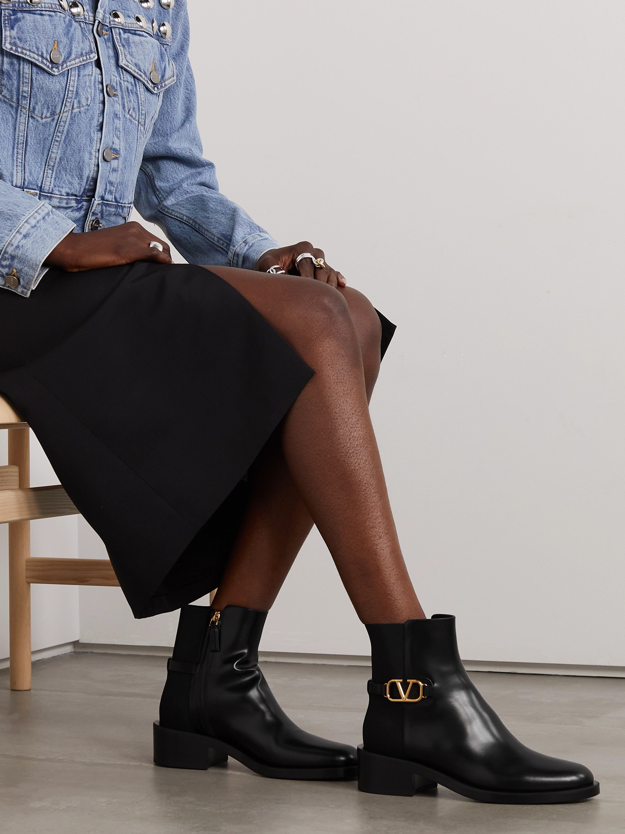 Valentino Vlogo Signature Calfskin Ankle Boot 30mm In Black