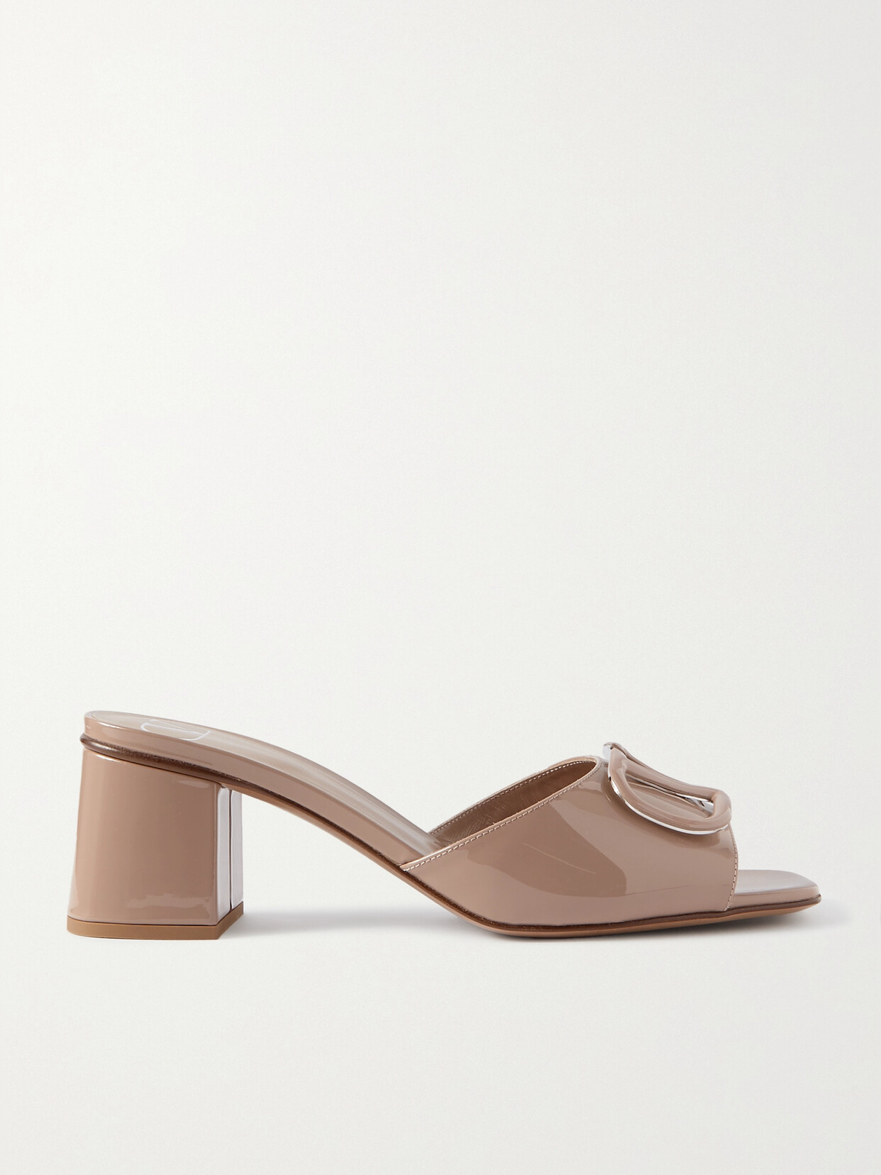 Shop Valentino Vlogo 60 Embellished Patent-leather Mules In Neutrals