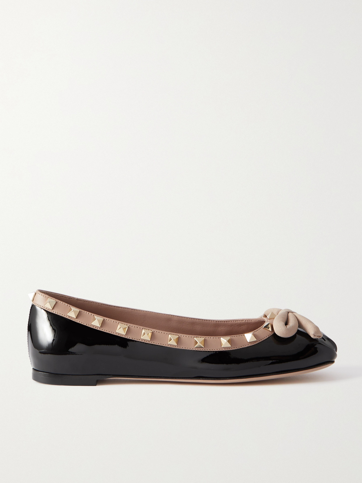 Valentino Garavani Rockstud Bow-embellished Patent-leather Ballet Flats - Black