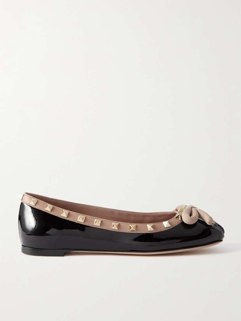 Valentino Garavani Rockstud Bow-embellished Patent-leather Ballet Flats