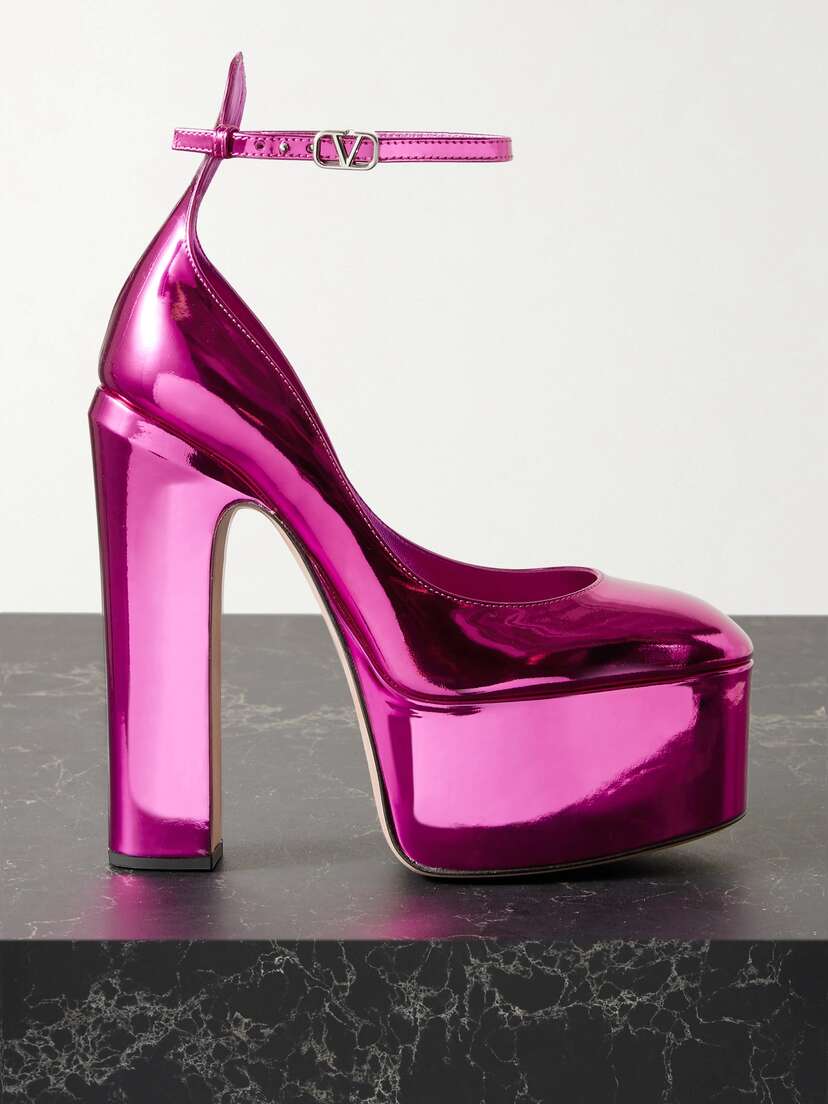 Valentino Garavani — Tan-Go 155 metallic patent-leather pumps